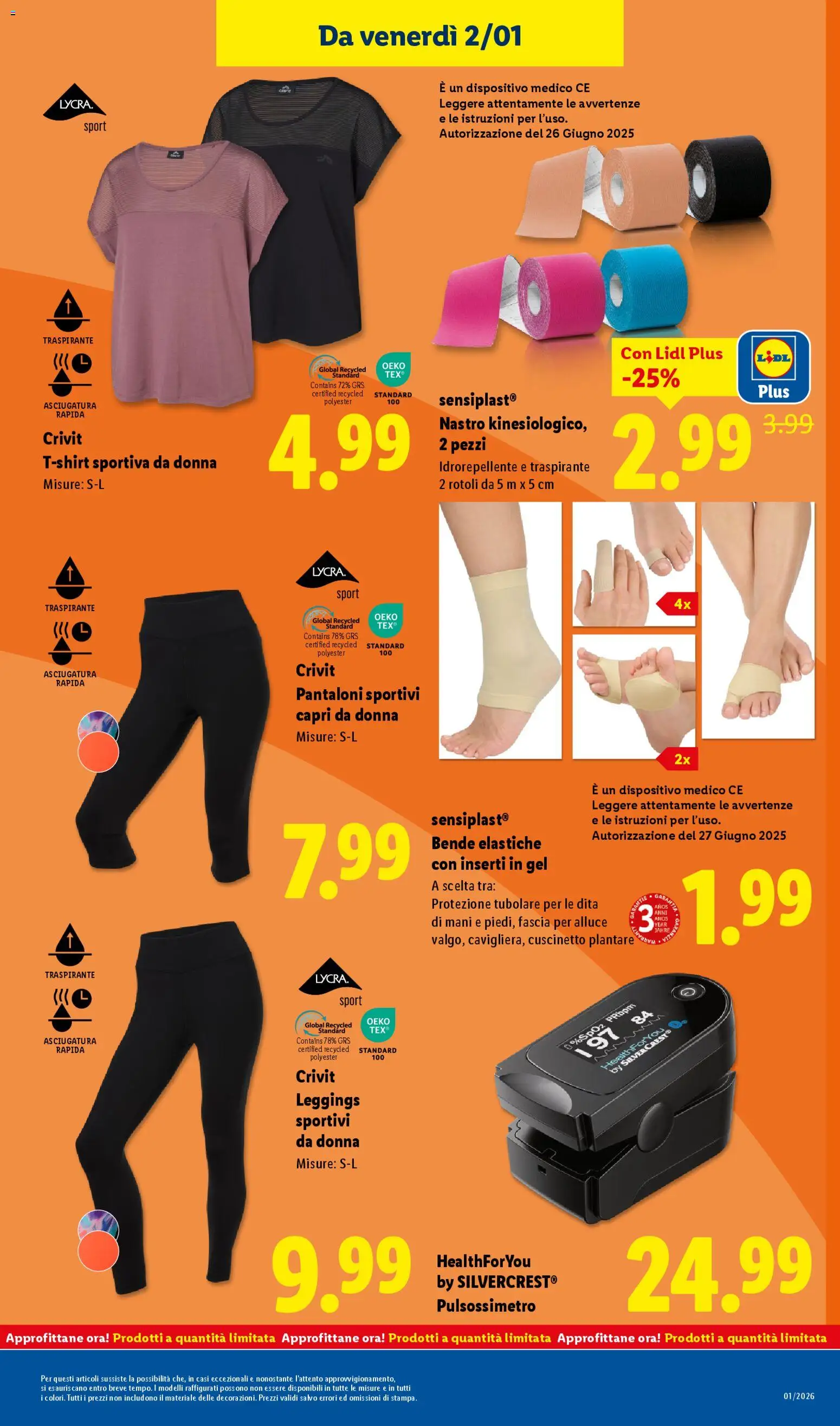 Volantino Lidl del 29.12.2025 | Pagina: 43 | Prodotti: Pantaloni, Pulsossimetro, Bende, T-shirt