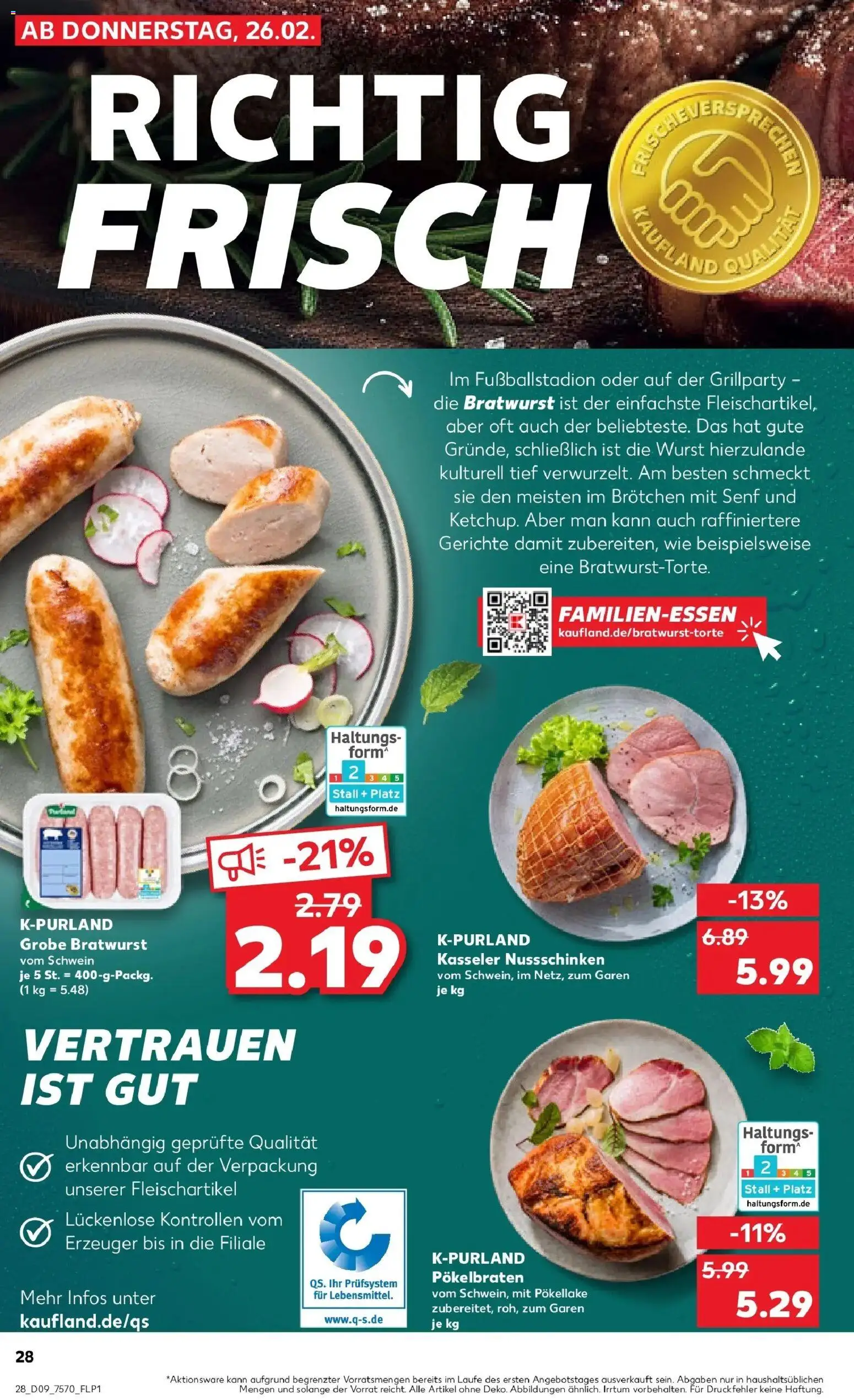Kaufland prospekt Krefeld	 – gültig ab 26.02.2026 | Seite: 28 | Produkte: Bratwurst, Wurst
