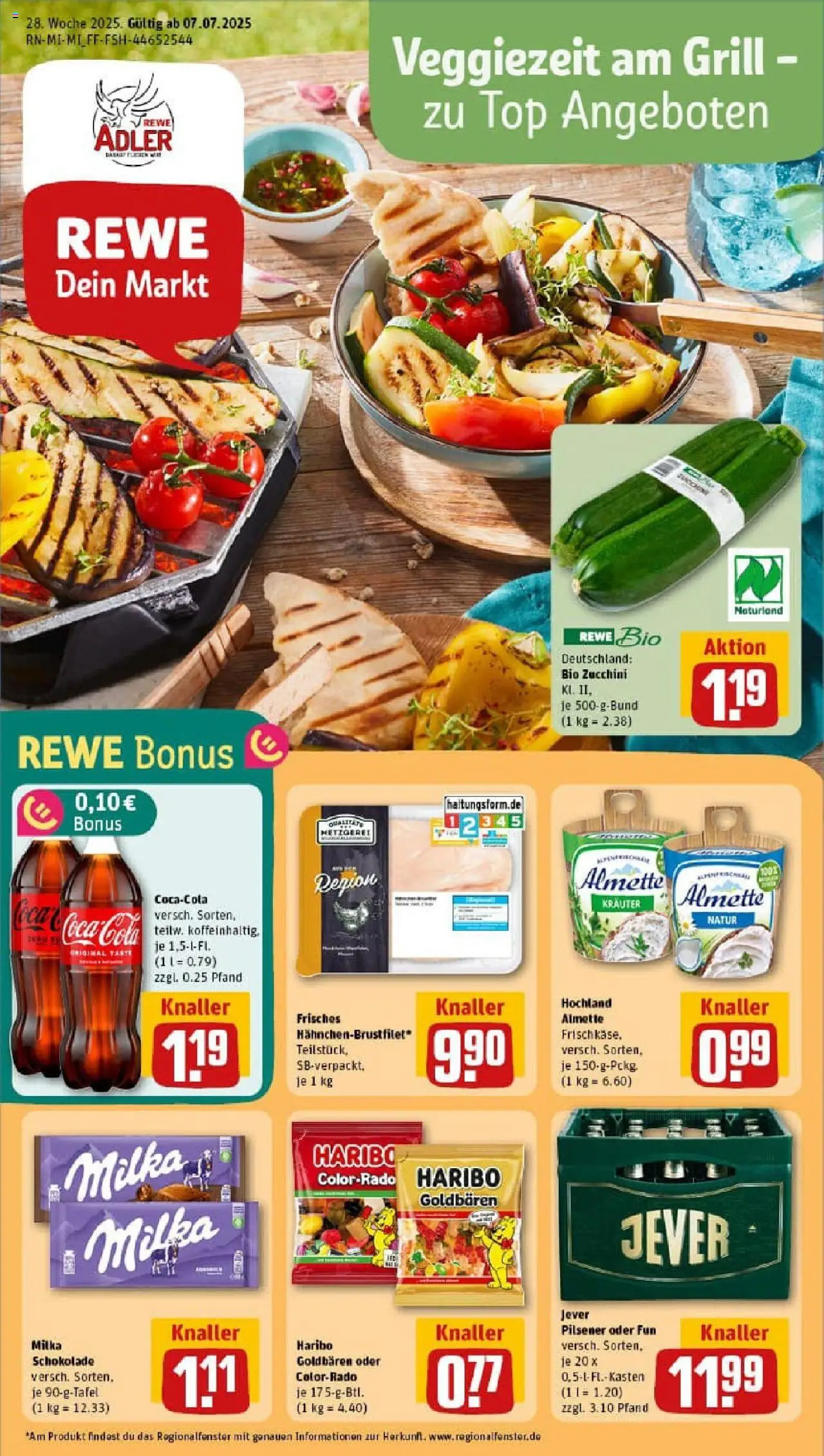 Rewe prospekt Merenberg	 - gültig ab dem 06.07.2025 | Seite: 1 | Produkte: Top, Cola, Milka schokolade, Jever