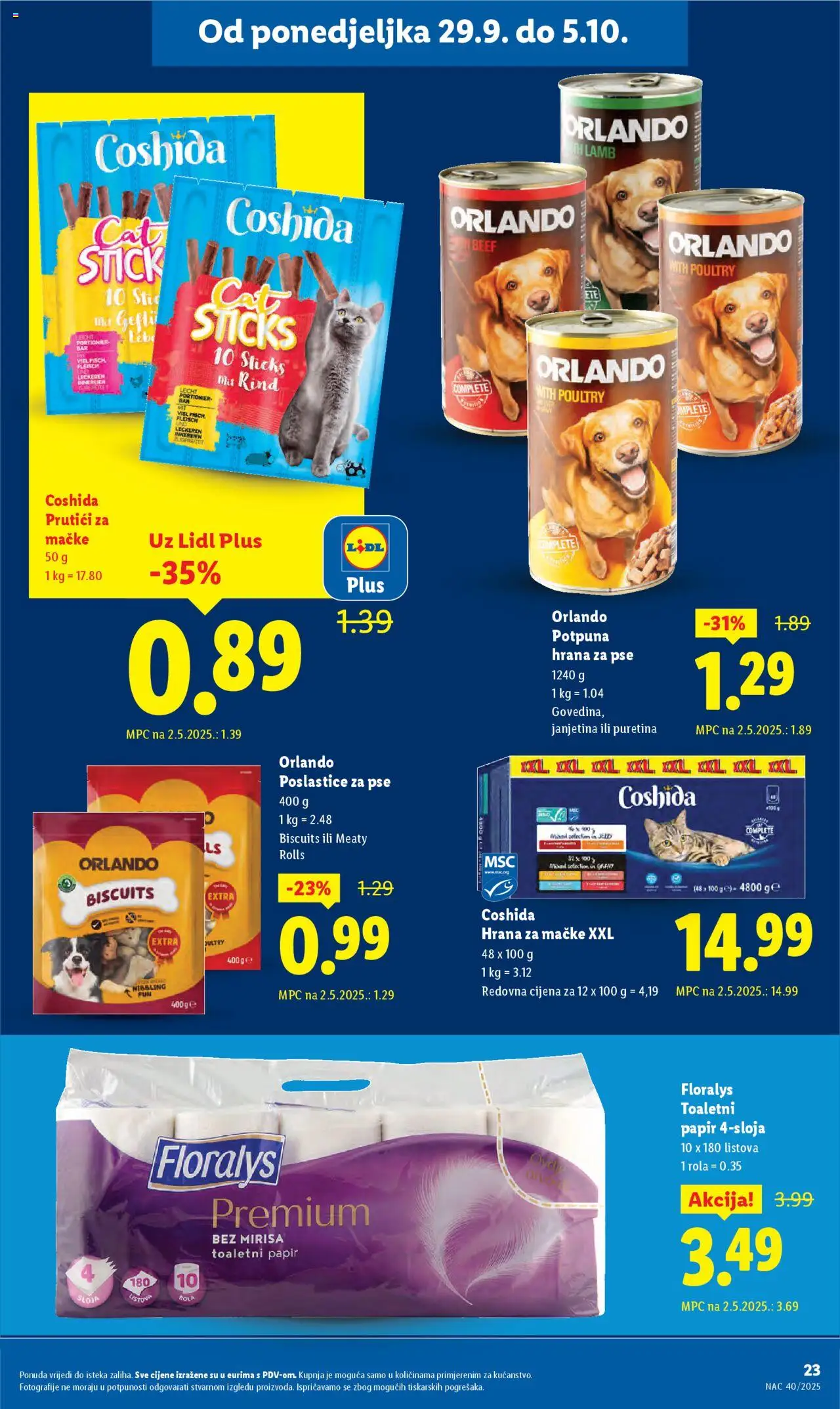 Lidl katalog | vrijedi od 29.09.2025 | Stranica: 23 | Proizvodi: Janjetina, Puretina, Toaletni papir, Hrana za mačke