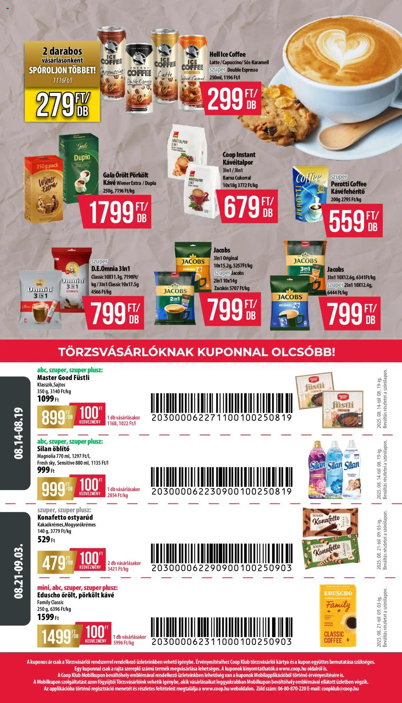 COOP akciós ujság - amely érvényes a következő dátumtól: 14.08.2025 | Oldal: 12 | Termékek: Cappuccino, Öblítő, Kávé, Kávéfehérítő