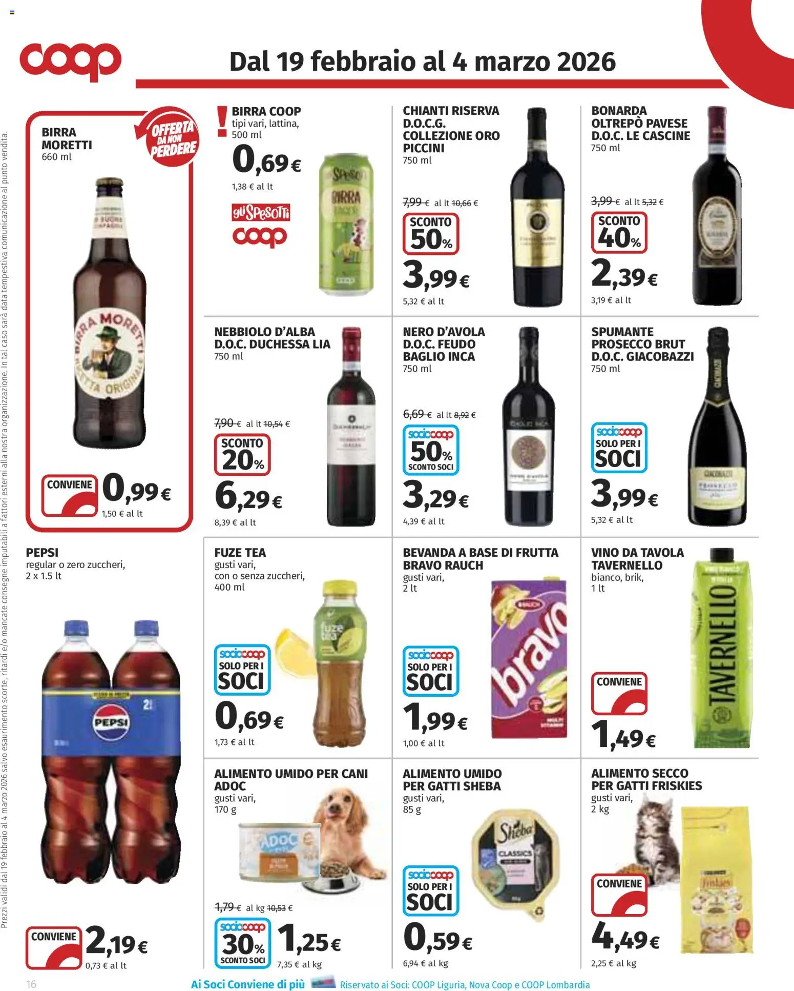 Volantino COOP del 19.02.2026 | Pagina: 16 | Prodotti: Prosecco, Birra Moretti, Data, Spumante