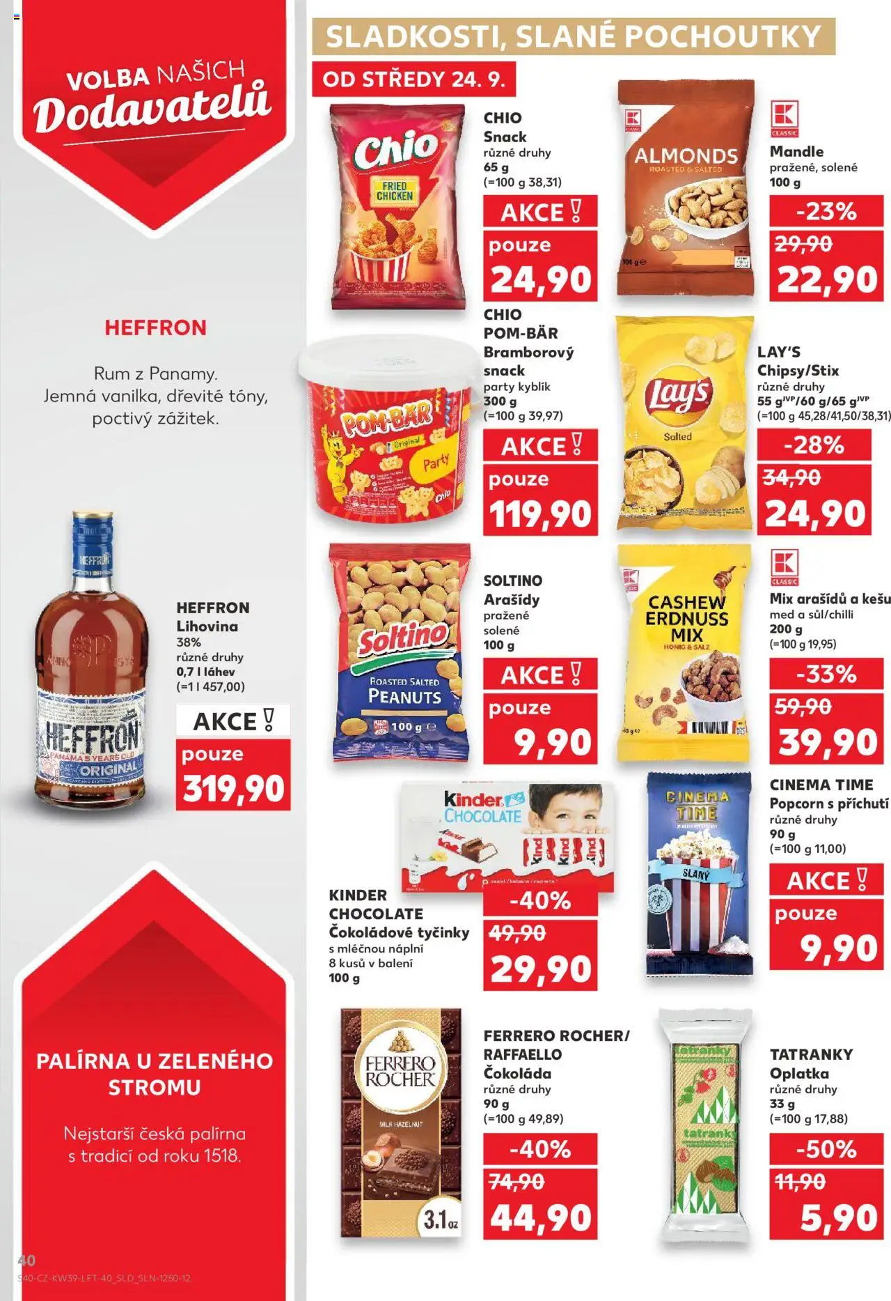 Kaufland leták od 24.09.2025 | Strana: 40 | Produkty: Kešu, Čokoláda, Tyčinky, Arašídy