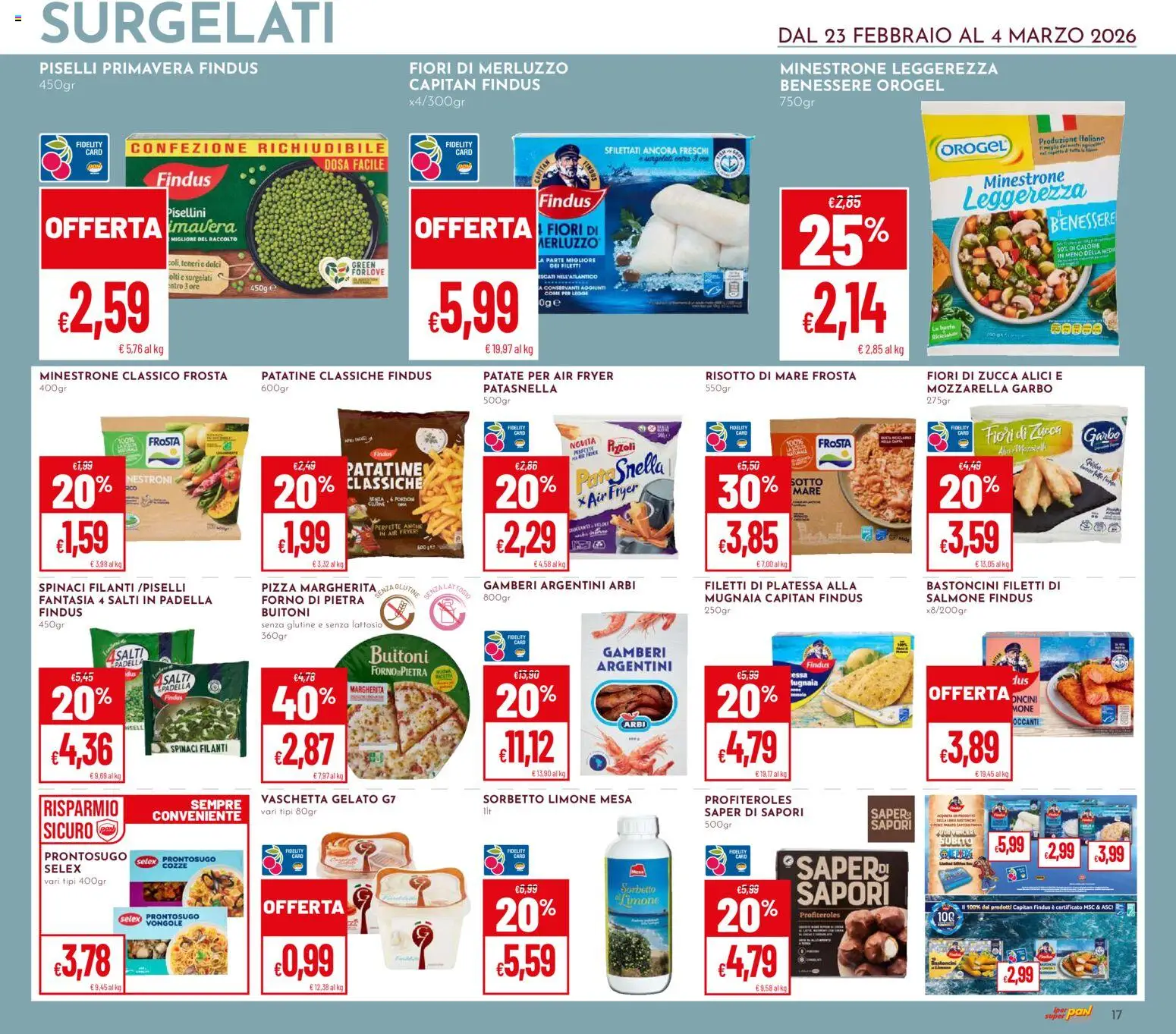 Volantino Pan del 23.02.2026 | Pagina: 17 | Prodotti: Sorbetto, Patate, Mozzarella, Alici