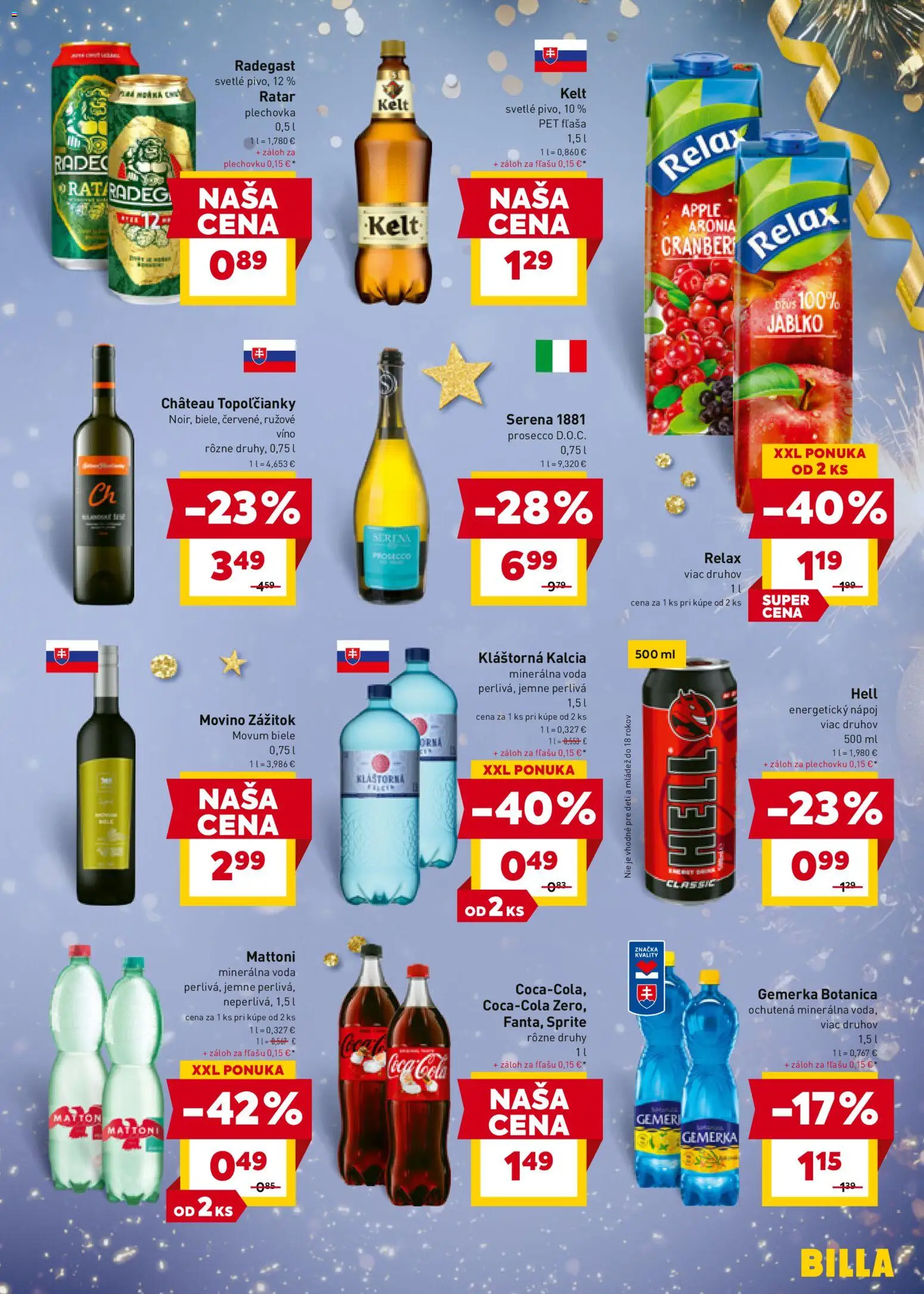 Nové Billa akcie – leták je platný od 27.12.2025 | Strana: 7 | Produkty: Víno, Kelt, Sprite, Minerálna voda