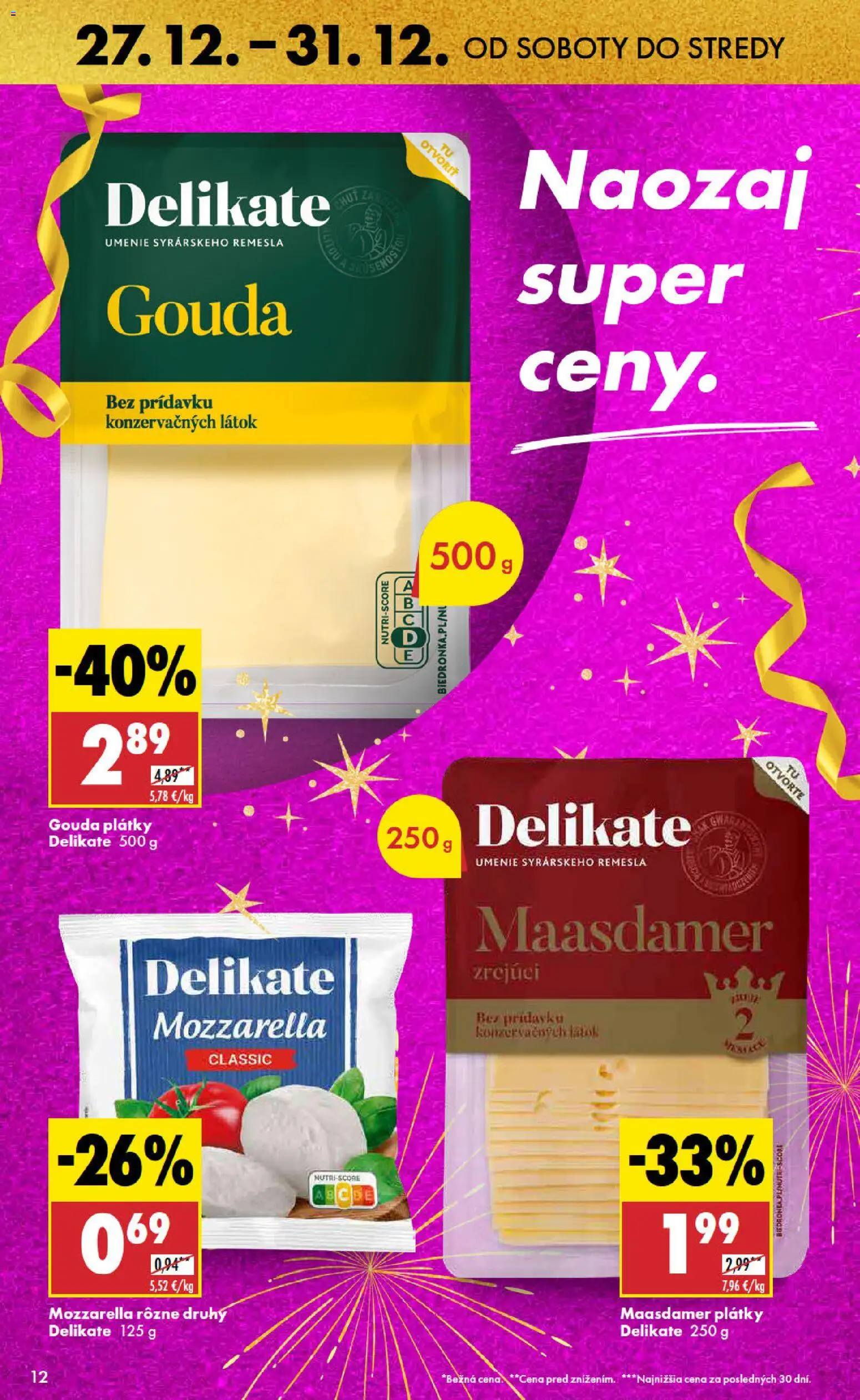 Nové Biedronka akcie – leták je platný od 27.12.2025 | Strana: 12 | Produkty: Gouda, Mozzarella