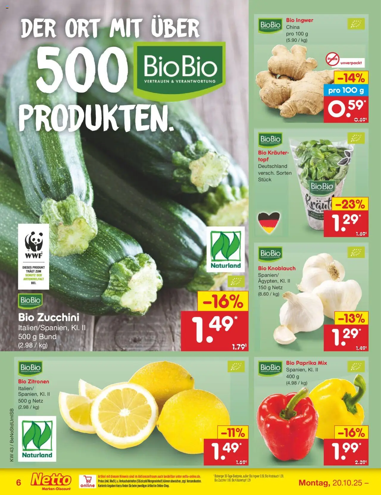Netto Marken-Discount Prospekt 	 – gültig ab 20.10.2025 | Seite: 12 | Produkte: Paprika, Knoblauch, Zucchini, Zitronen