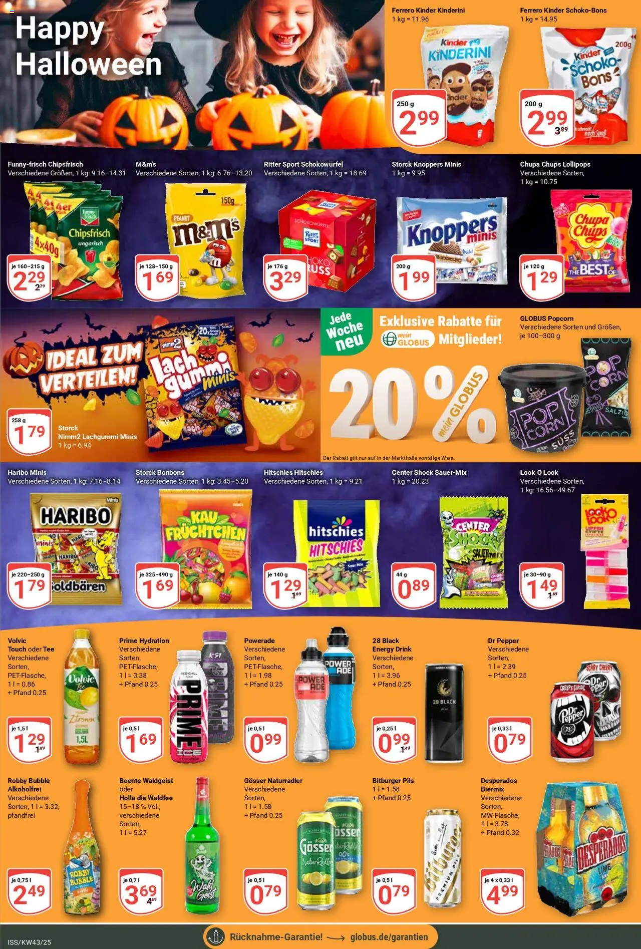 Globus Prospekt 	 – gültig ab 20.10.2025 | Seite: 23 | Produkte: Haribo, Energy, M&M's, Volvic