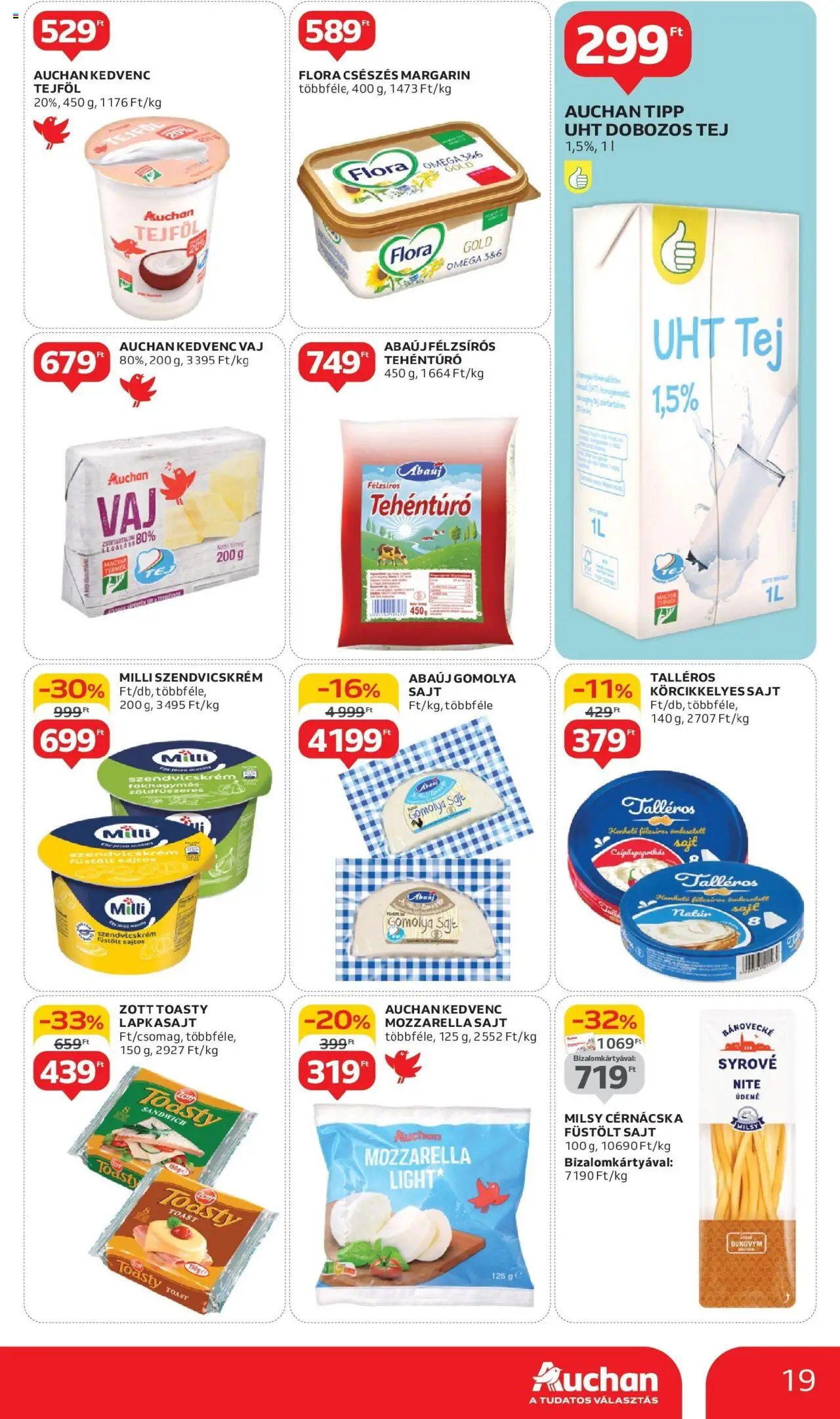 Auchan akciós ujság - amely érvényes a következő dátumtól: 29.05.2025 | Oldal: 19 | Termékek: Margarin, Cottage cheese, Sajt, Tejföl