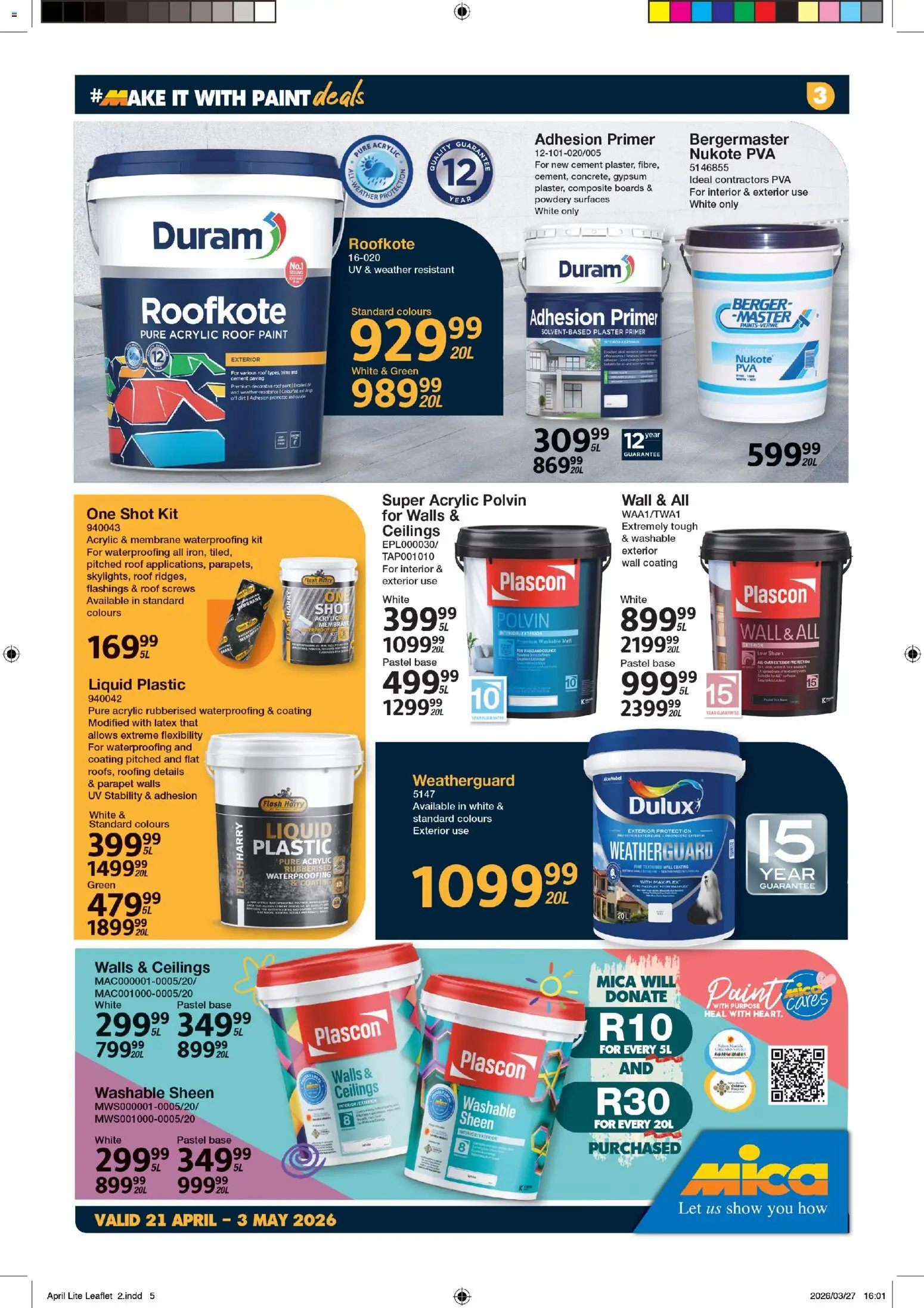 New MICA catalogue – valid from 21.04.2026 | Page: 3 | Products: Primer, Paint, Polvin, Plaster