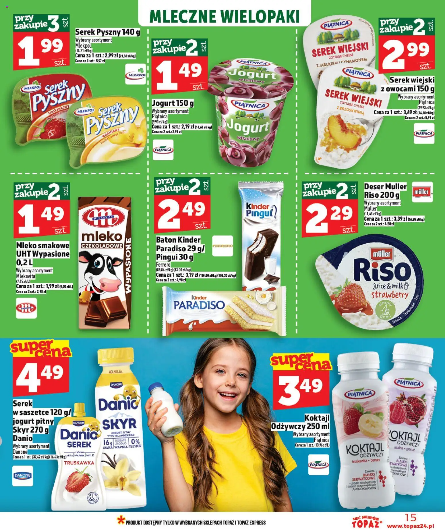 Topaz gazetka od 12.03.2026 | Strona: 15 | Produkty: Serek, Mleko, Banan, Skyr