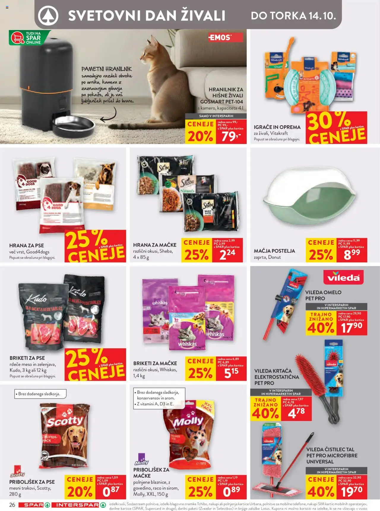 Novi Spar katalog ponudbe – veljaven od 01.10.2025 | Stran: 32 | Izdelki: Hrana za mačke, Hrana za pse, Kamera, Krtaca