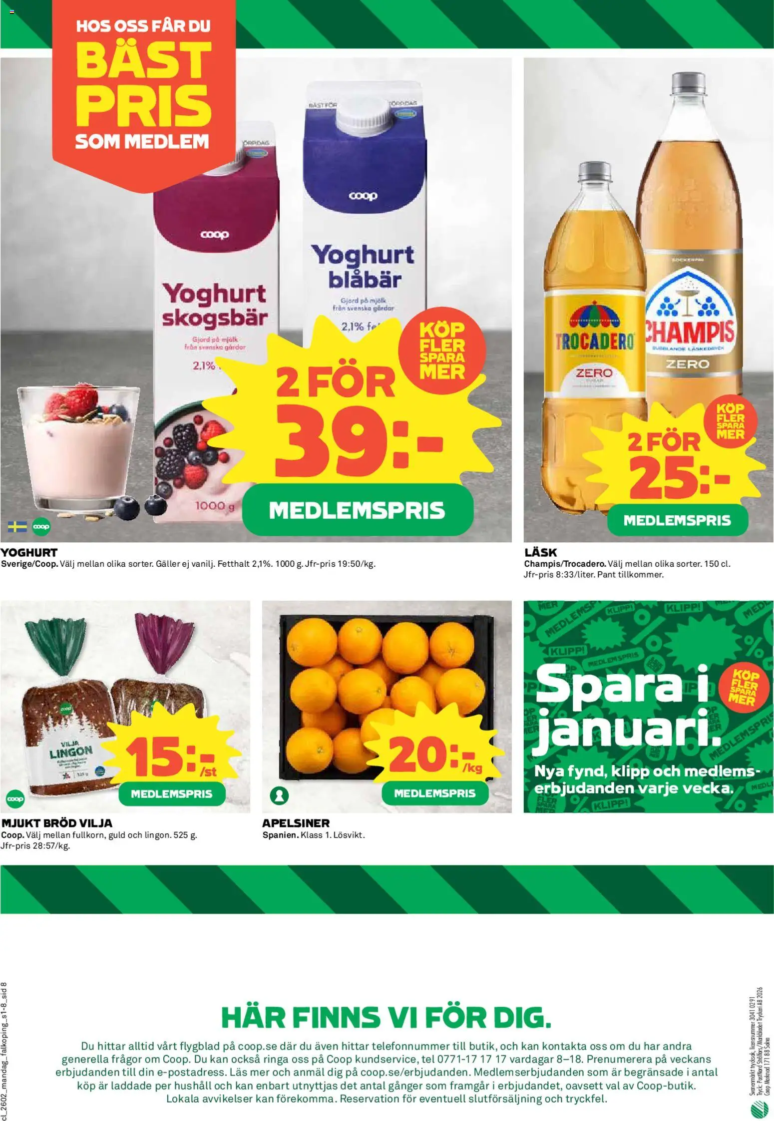 Coop reklamblad aktuell från 05.01.2026 | Sida: 8 | Produkter: Mjölk, Yoghurt, Apelsiner, Blåbär