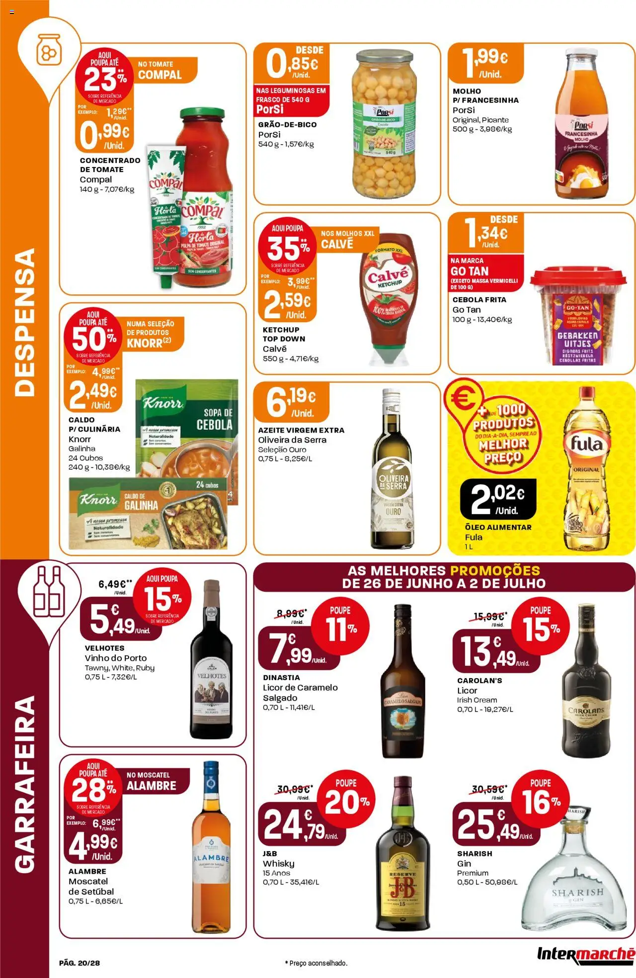 Intermarché folheto │ válido de 26.06.2025 | Página: 20 | Produtos: Licor, Sopa, Óleo, Ketchup