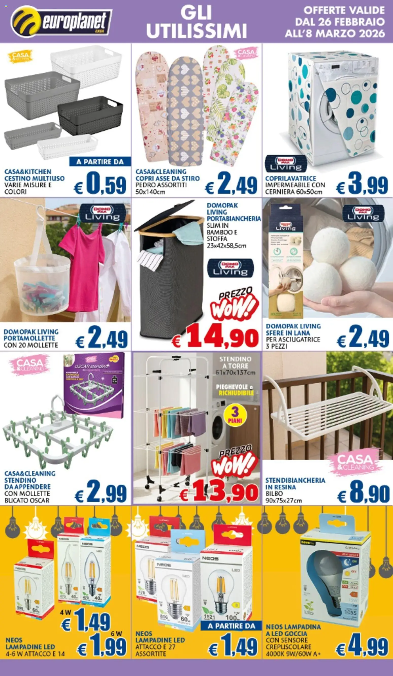 Volantino Europlanet Casa del 26.02.2026 | Pagina: 9 | Prodotti: Stendibiancheria, Stendino, Cestino, Portabiancheria