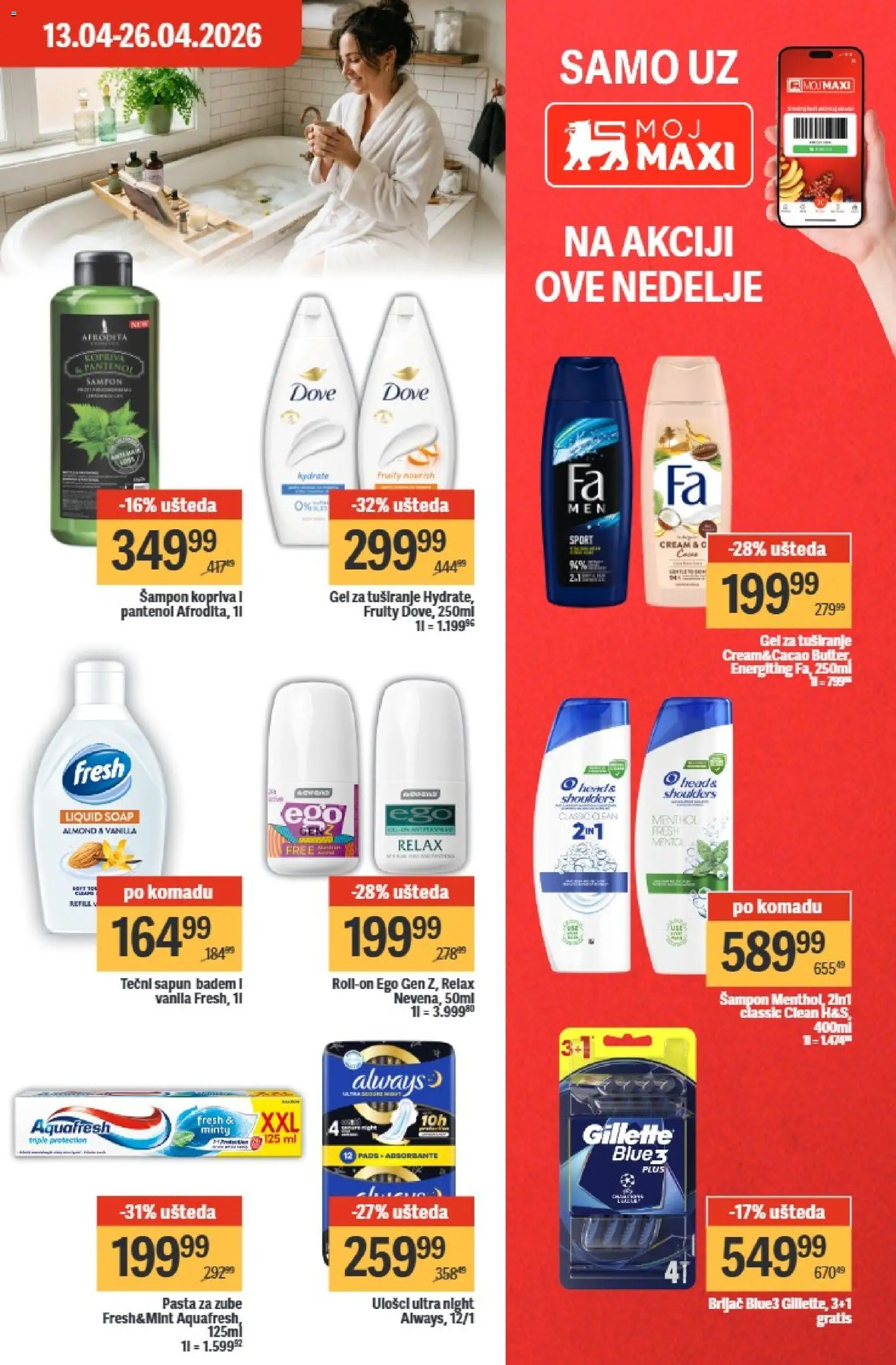 Maxi katalog - važi od 20.04.2026 | Strana: 31 | Proizvode: Tečni sapun, Gillette, Gel za tuširanje, Dove