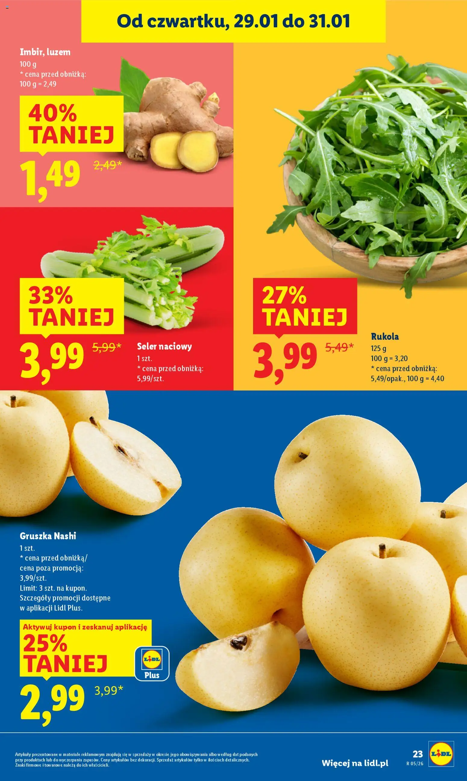 Lidl Gazetka od 29.01.2026 | Strona: 23 | Produkty: Gruszka, Seler naciowy, Rukola