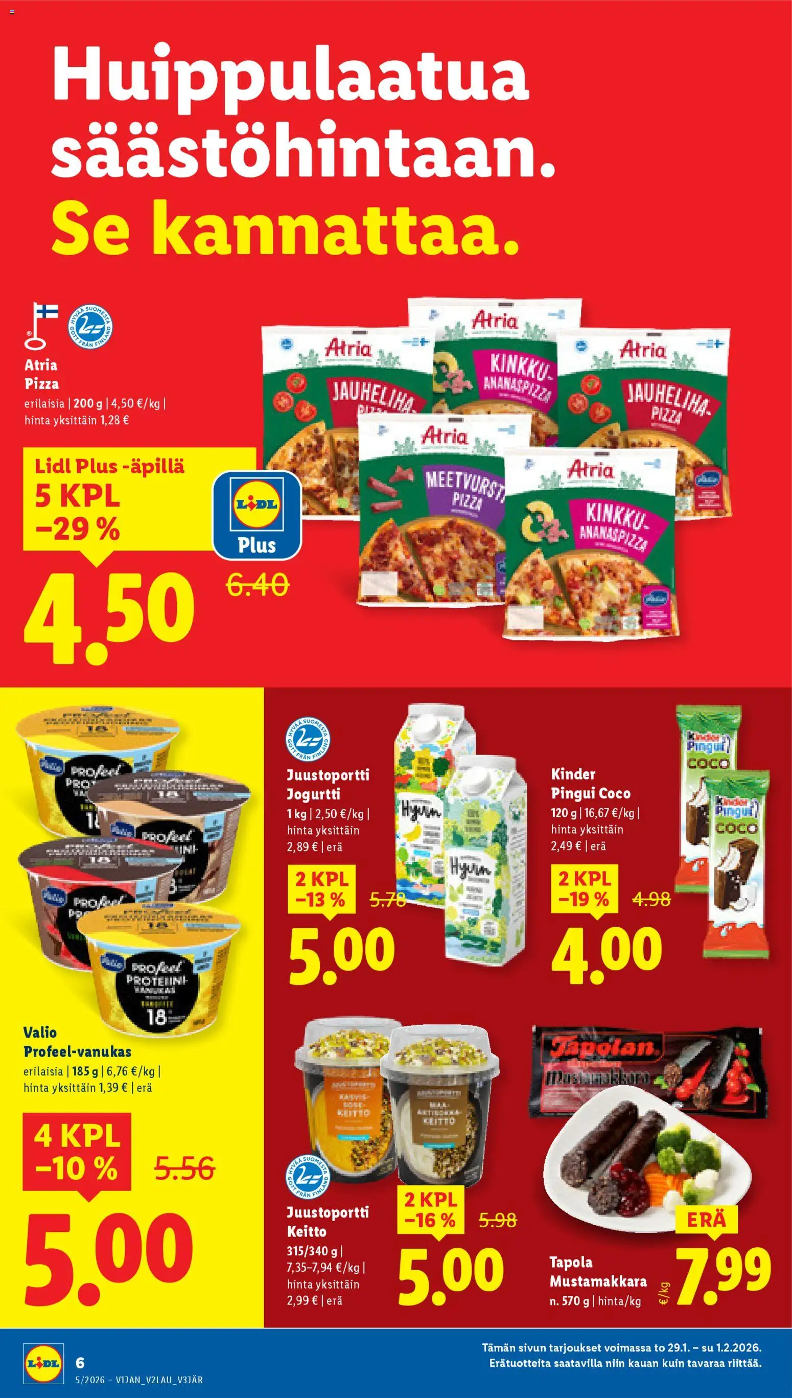 Lidl tarjoukset – voimassa 29.01.2026 alkaen | Sivu: 6 | Tuotteet: Jauheliha, Keitto, Kinkku, Pizza