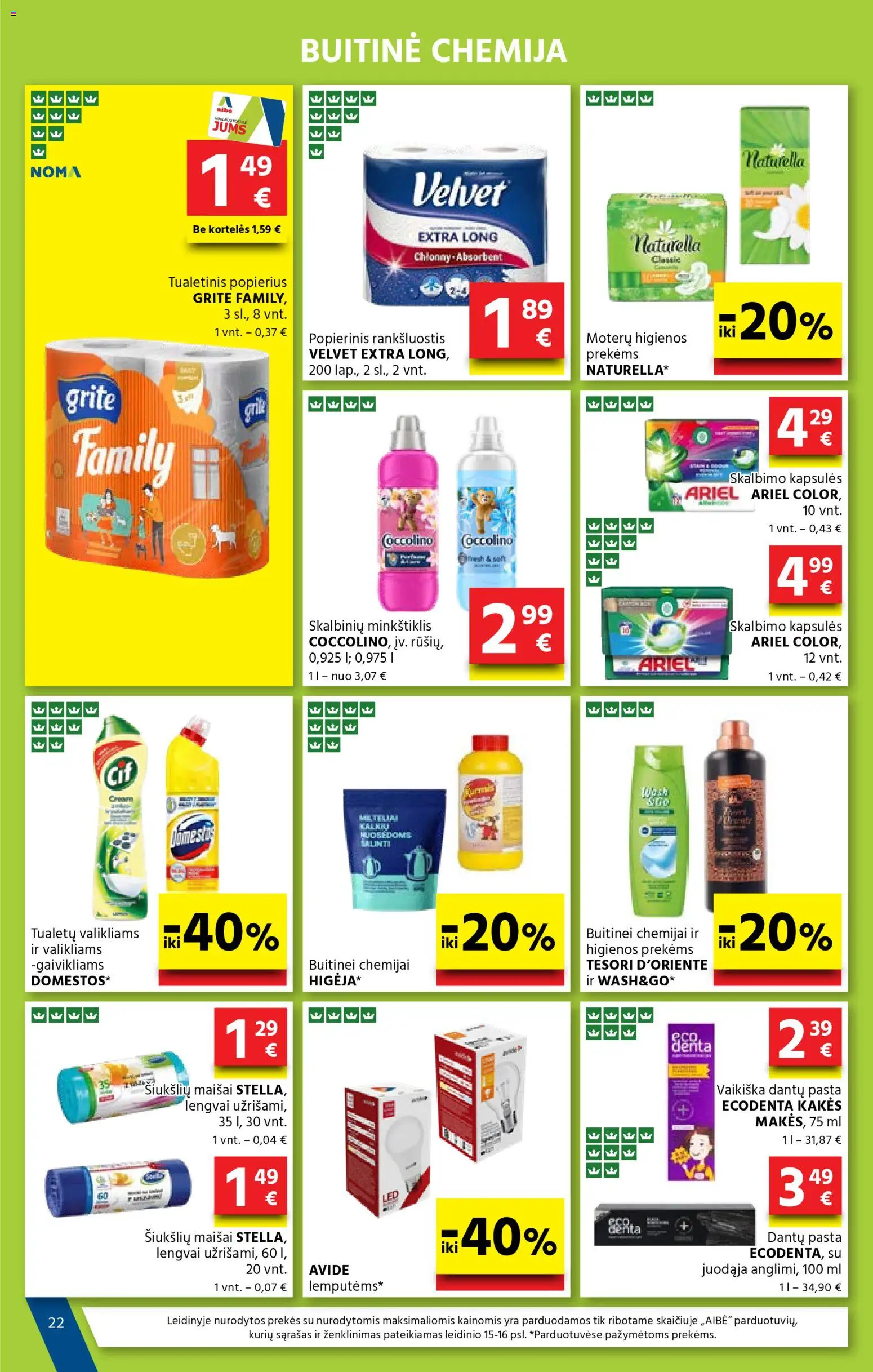 AIBE akcijos nuo 27.11.2025 | Puslapis: 22 | Prekių: Rankšluostis, Tualetinis popierius