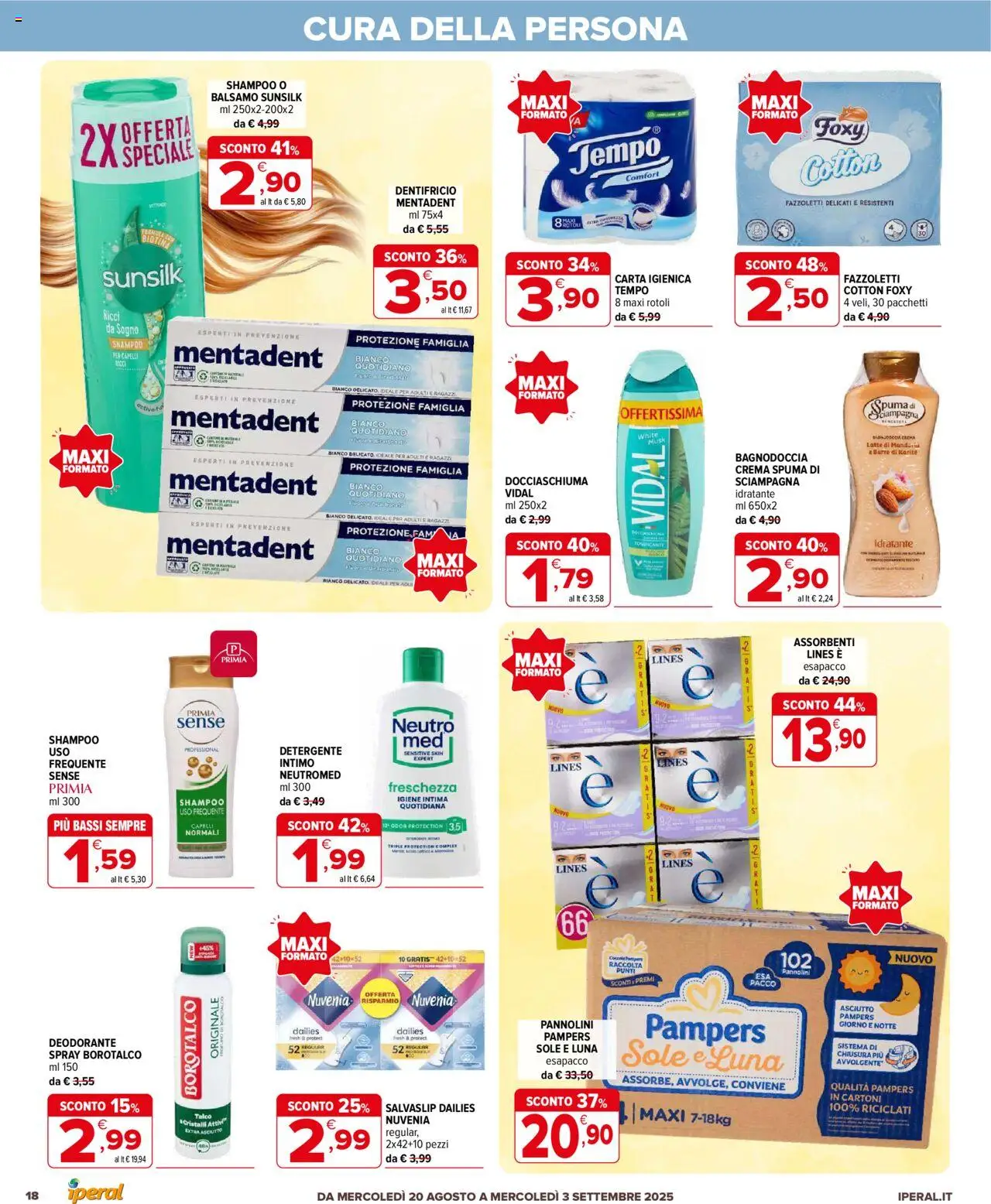 Volantino Iperal del 20.08.2025 | Pagina: 18 | Prodotti: Shampoo, Deodorante, Detergente, Burro