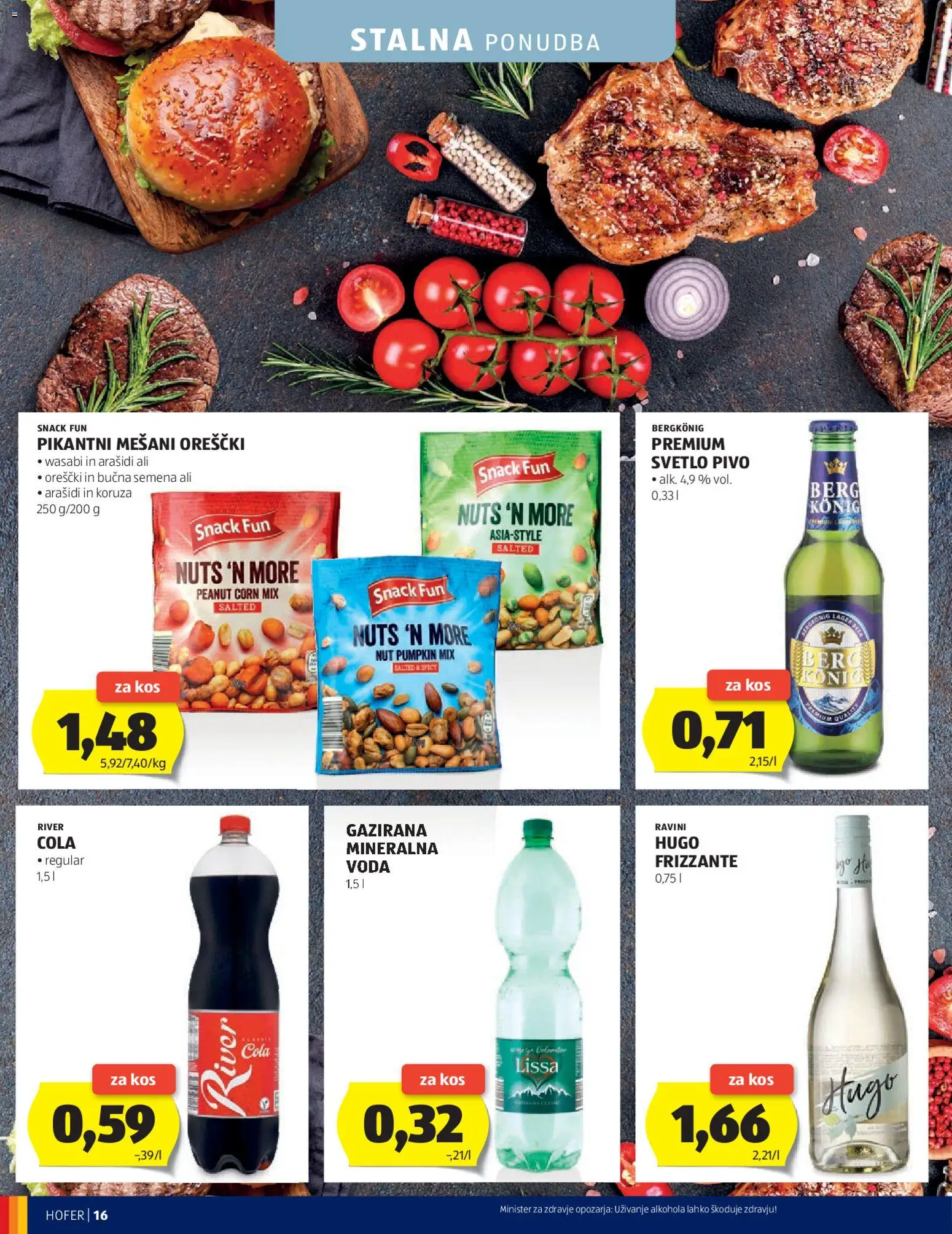 Novi Hofer katalog ponudbe – veljaven od 22.04.2026 | Stran: 16 | Izdelki: Kos, Mineralna voda, Pivo, Voda
