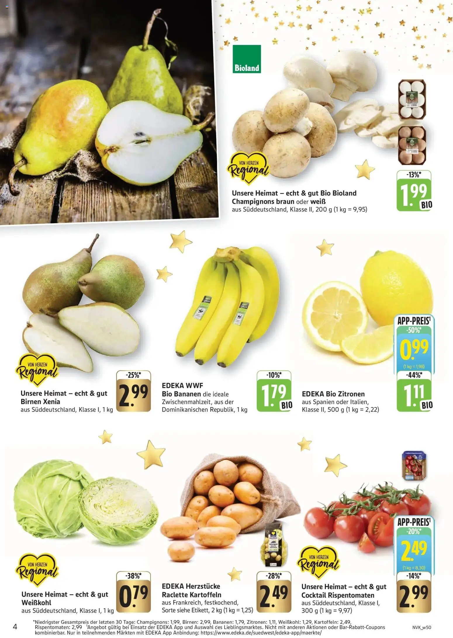 Edeka prospekt Freiburg-Hochdorf	 – gültig ab 08.12.2025 | Seite: 4 | Produkte: Bananen, Champignons, Kartoffeln, Zitronen