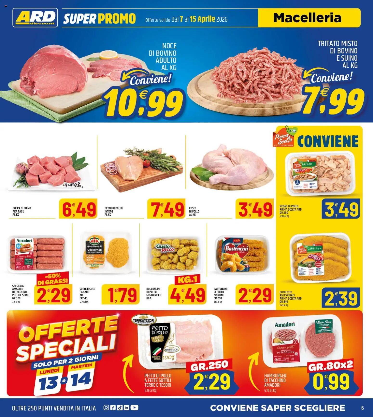 Volantino ARD Discount del 07.04.2026 | Pagina: 3 | Prodotti: Pollo, Salsiccia, Spinaci, Hamburger