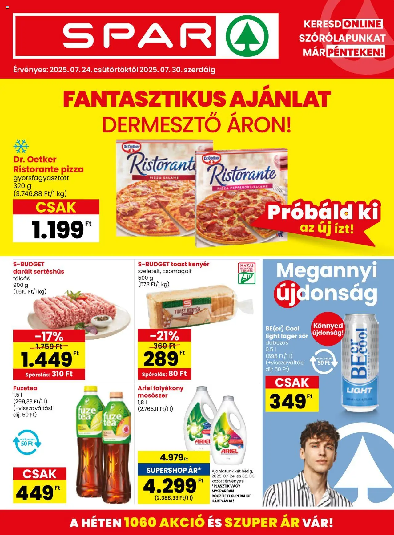 Spar akciós ujság - amely érvényes a következő dátumtól: 24.07.2025 | Oldal: 1 | Termékek: Kenyér, Sertéshús, Mosószer, Toast kenyér