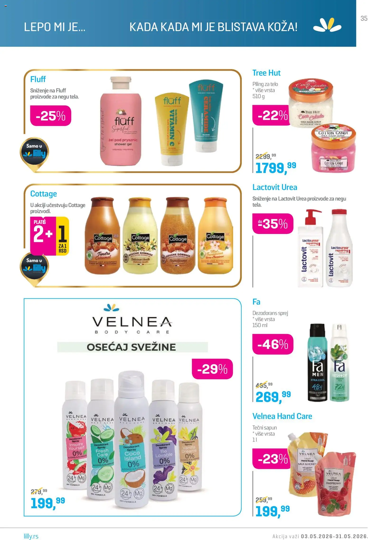 Lilly drogerie katalog - važi od 01.05.2026 | Strana: 35 | Proizvode: Tečni sapun, Piling, Sapun, Dezodorans