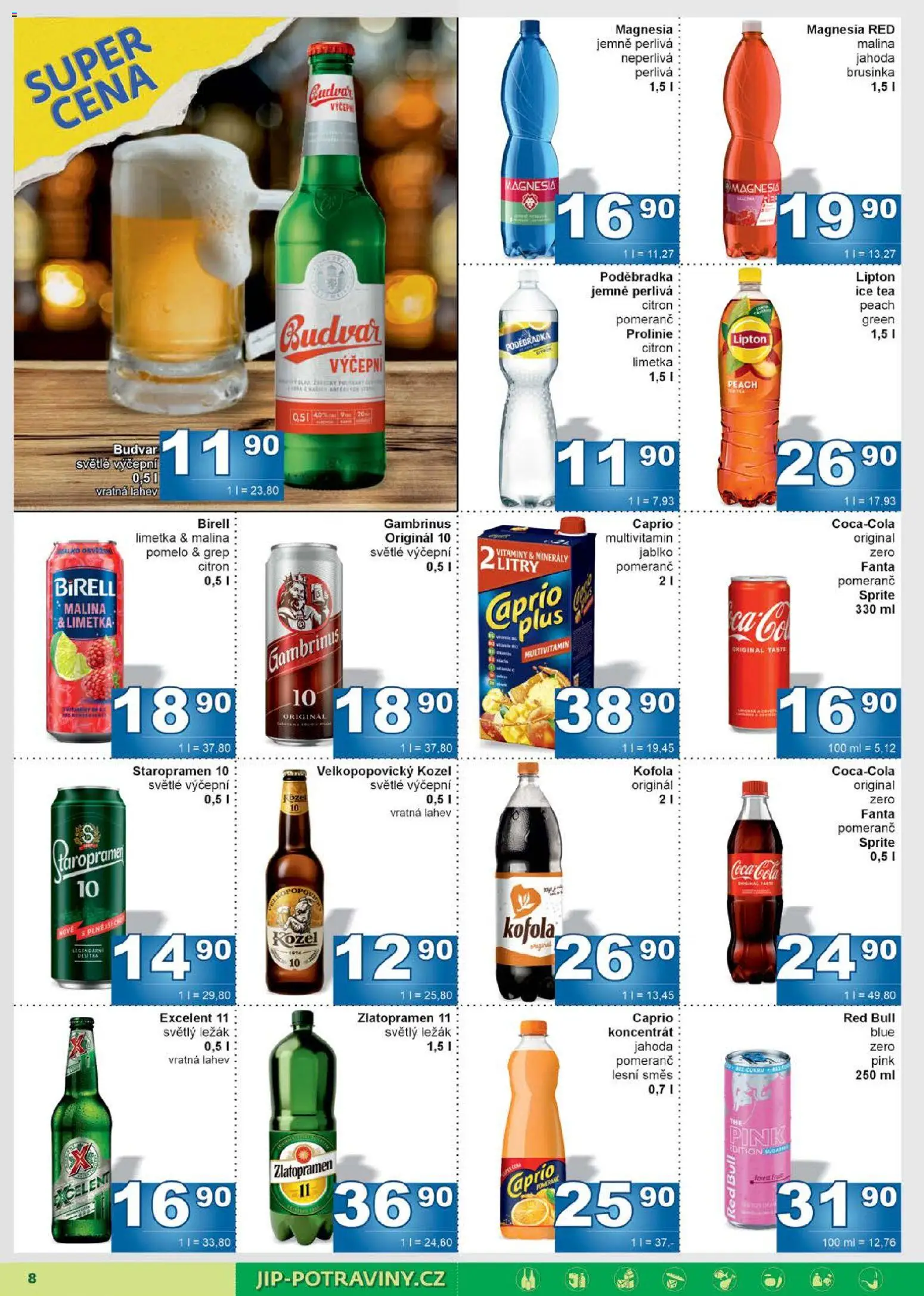 Jip leták od 02.01.2026 | Strana: 8 | Produkty: Staropramen, Ice tea, Gambrinus, Magnesia Red