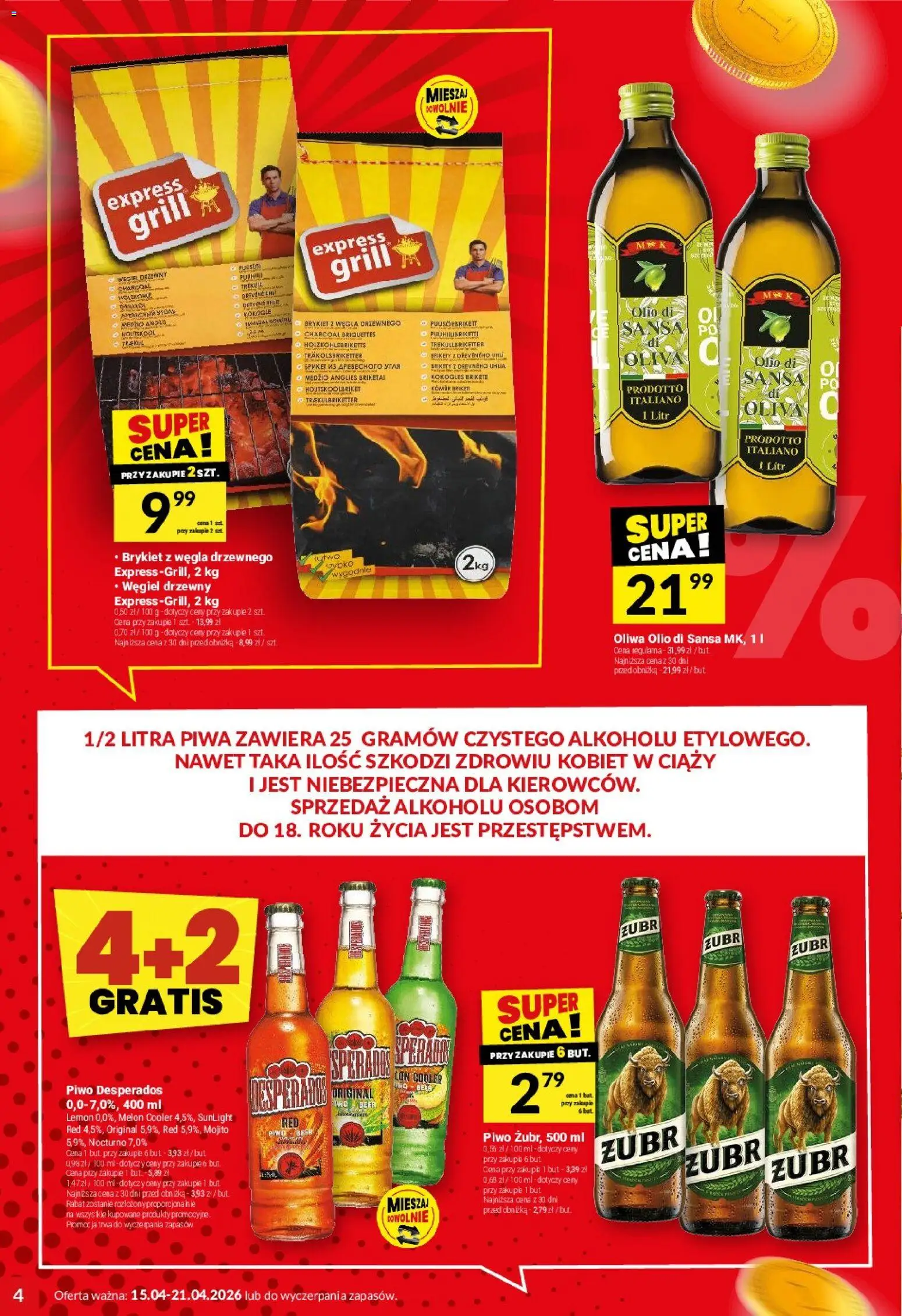 Twój Market gazetka od 15.04.2026 | Strona: 4 | Produkty: Melon, Grill, Piwo Desperados, Piwo