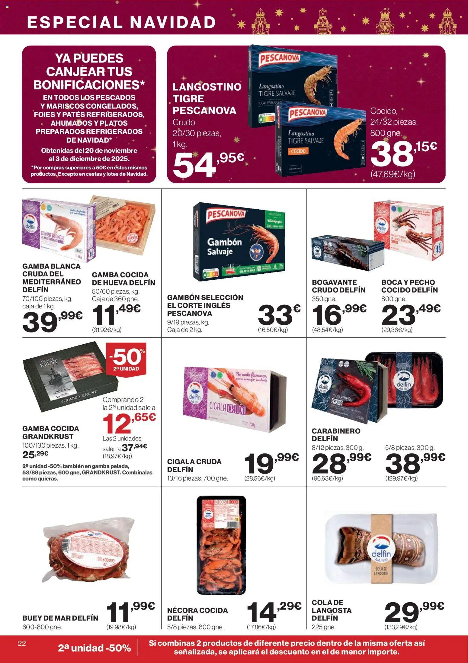 El Corte Inglés ofertas │ válido desde el 04.12.2025 | Página: 22 | Productos: Caja, Langostino, Gamba
