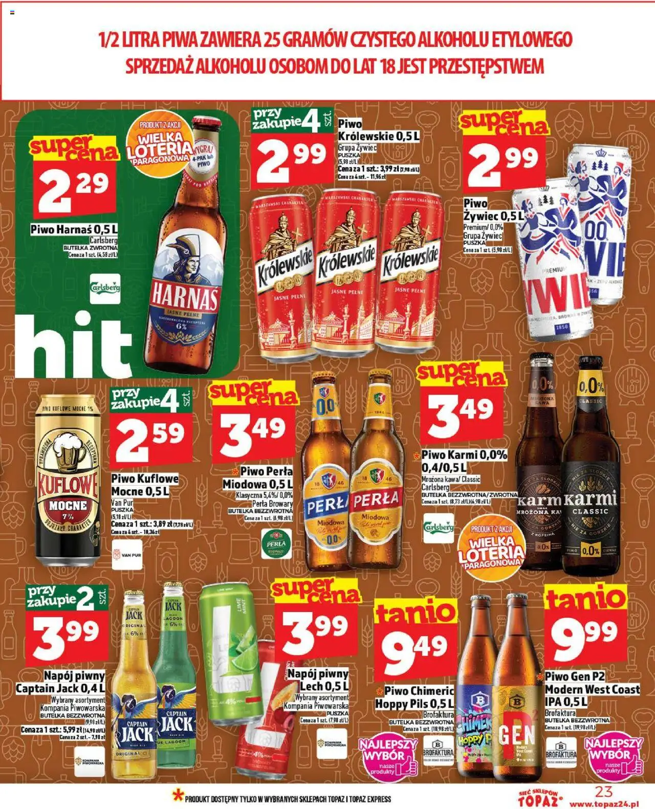 Topaz Gazetka MAZ od 02.10.2025 | Strona: 23 | Produkty: Piwo perła, Harnaś, Piwo