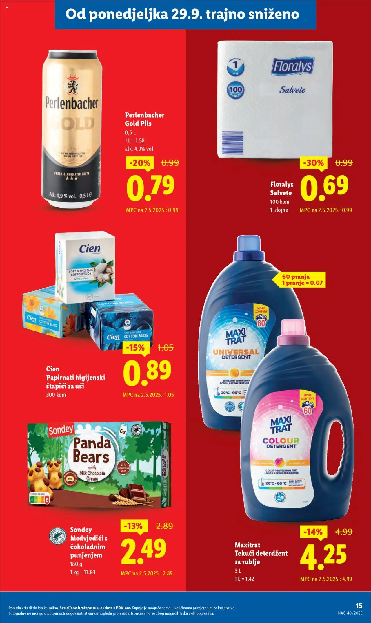 Lidl katalog | vrijedi od 08.09.2025 | Stranica: 15 | Proizvodi: Štapići za uši, Deterdžent, Salvete, Štapići