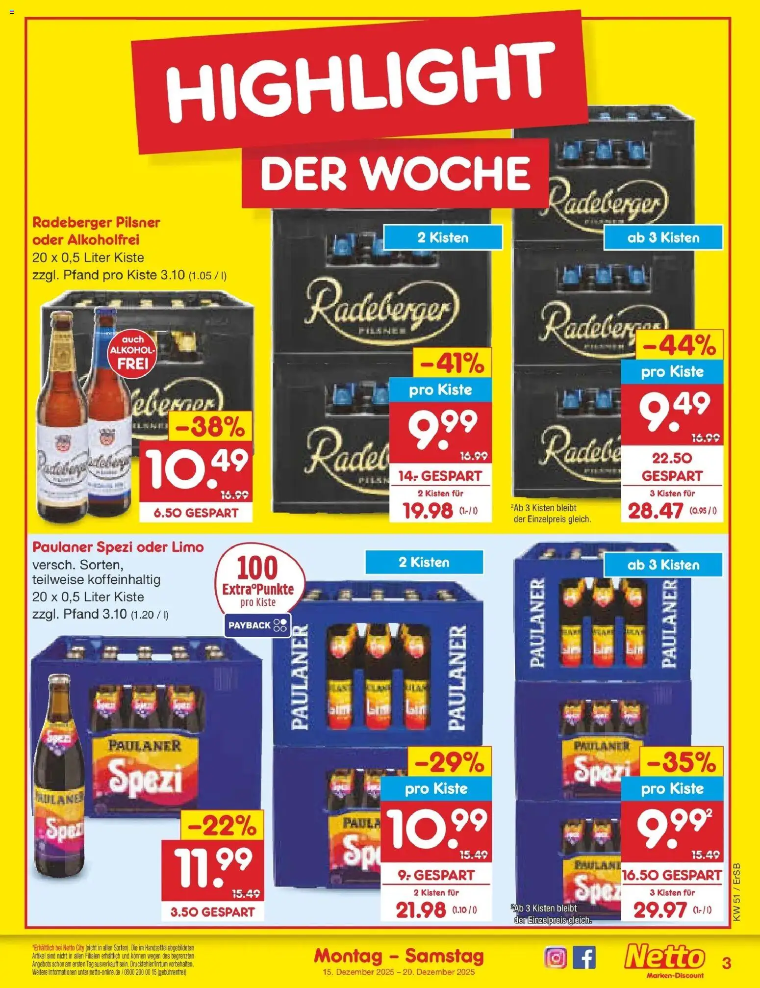 Netto Marken-Discount prospekt Nordhausen	 – gültig ab 15.12.2025 | Seite: 3 | Produkte: Paulaner spezi, Radeberger pilsner, Paulaner