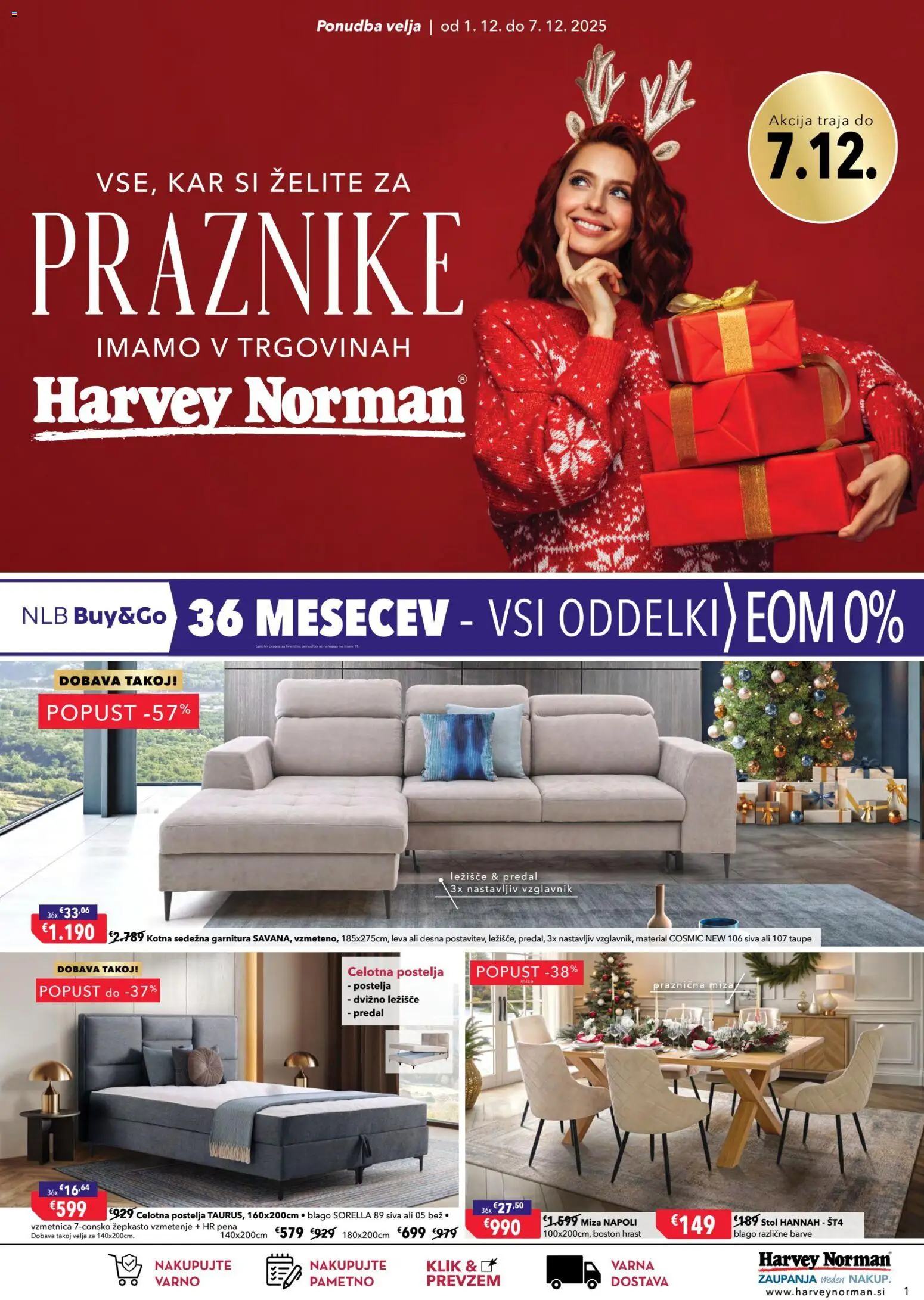 Novi Harvey Norman katalog ponudbe – veljaven od 01.12.2025 | Stran: 1 | Izdelki: Vzglavnik, Postelja, Sedezna garnitura, Miza