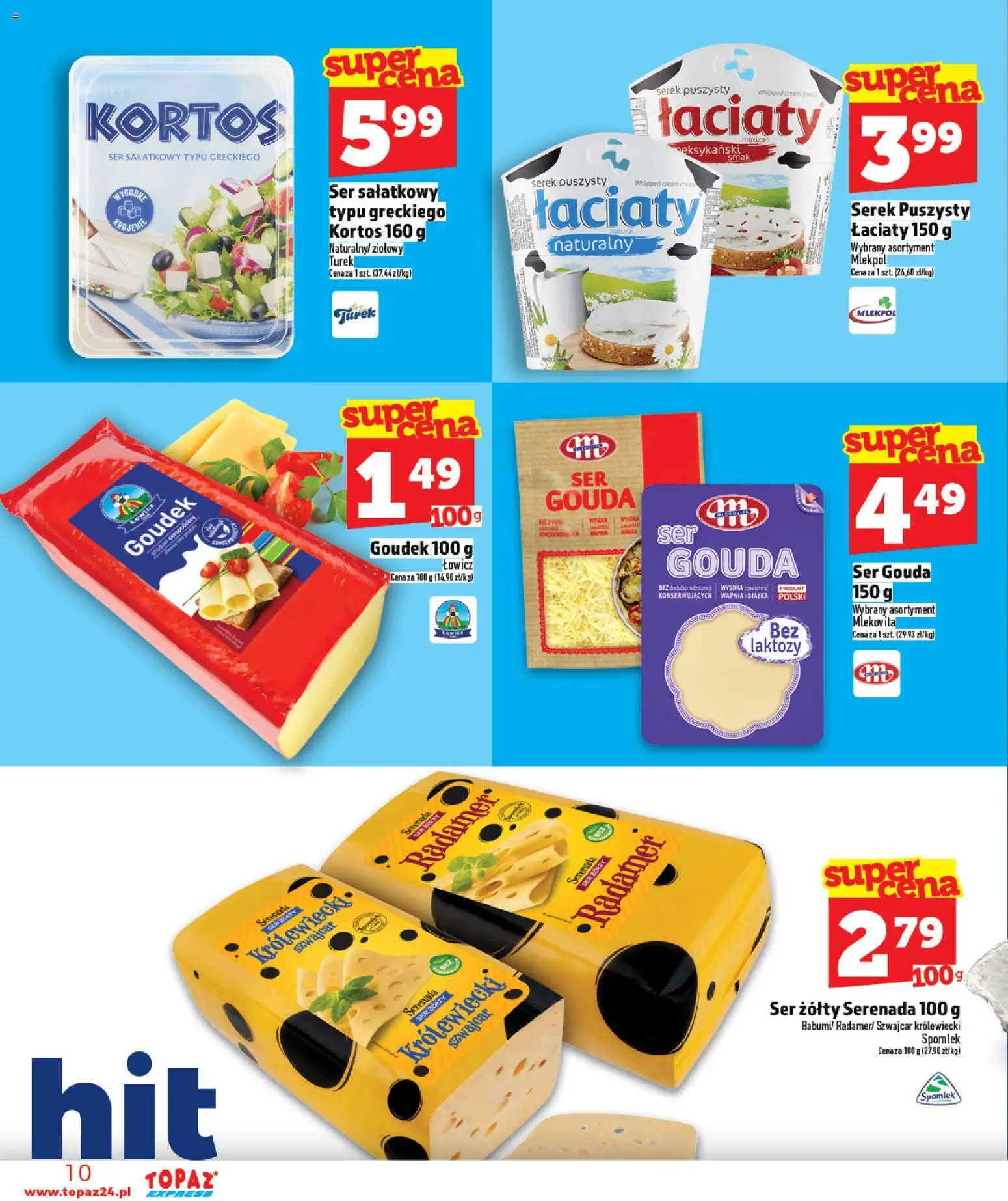 Topaz Gazetka - Express od 19.02.2026 | Strona: 10 | Produkty: Ser żółty, Cream cheese, Ser, Ser gouda