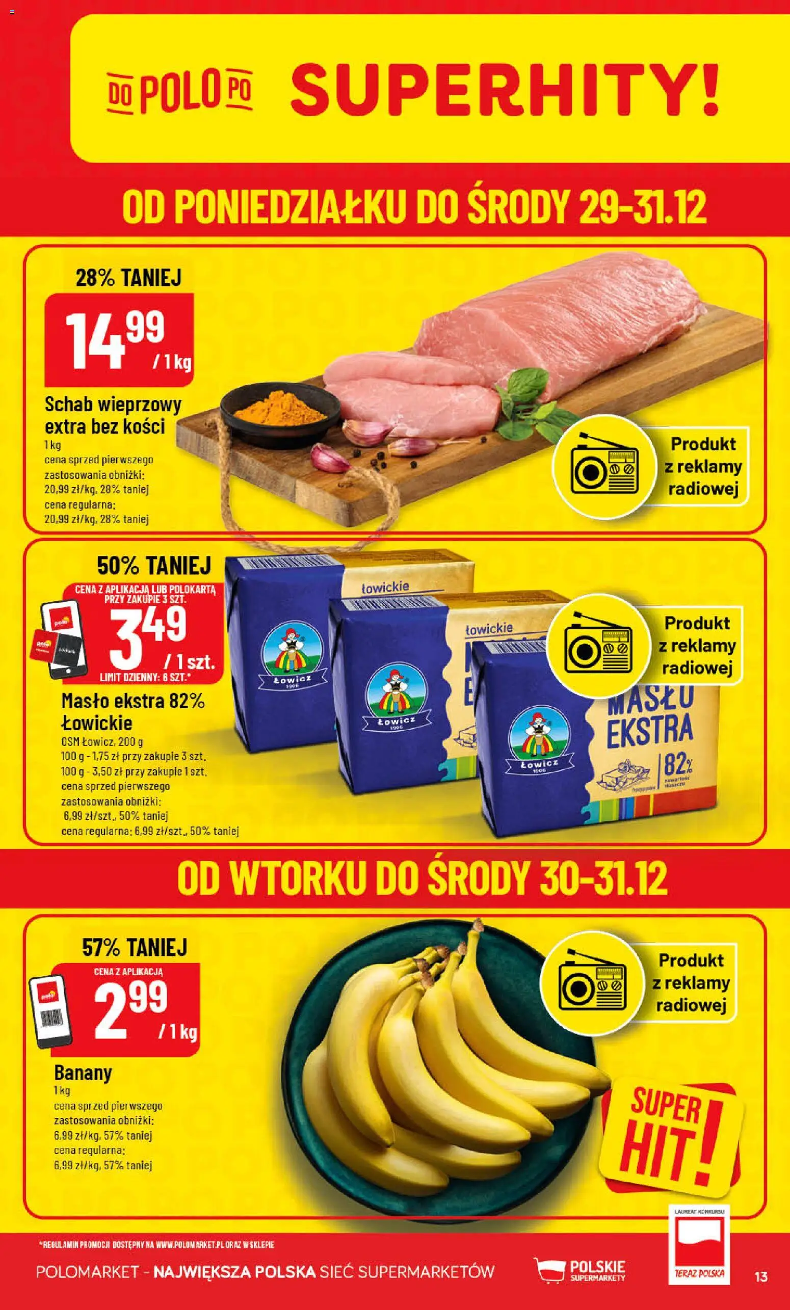 POLOmarket Gazetka od 27.12.2025 | Strona: 13 | Produkty: Schab, Schab wieprzowy, Masło, Banany