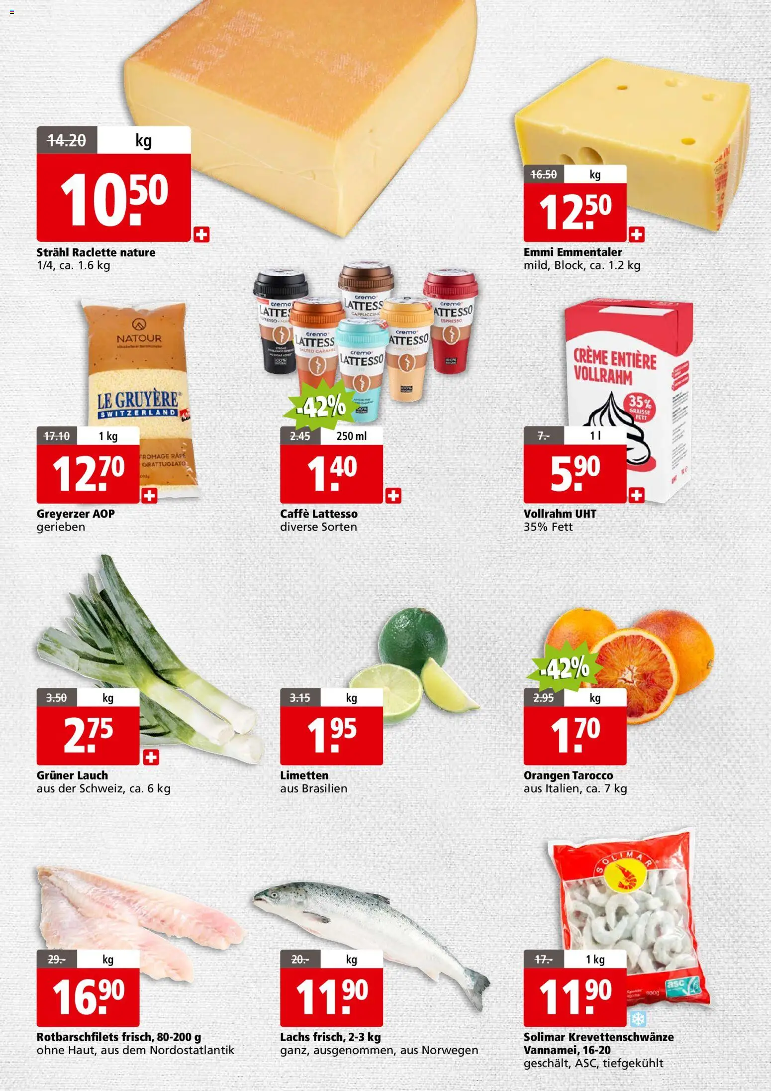 Aligro Aktionen Businesskunden - Schlieren, Gossau SG, Frauenfeld, Rapperswil-Jona, Sargans, Bern, Brüttisellen, Pratteln, Emmen, Spreitenbach – gültig ab 12.01.2026 | Seite: 2 | Produkte: Lachs, Orangen, Raclette, Creme