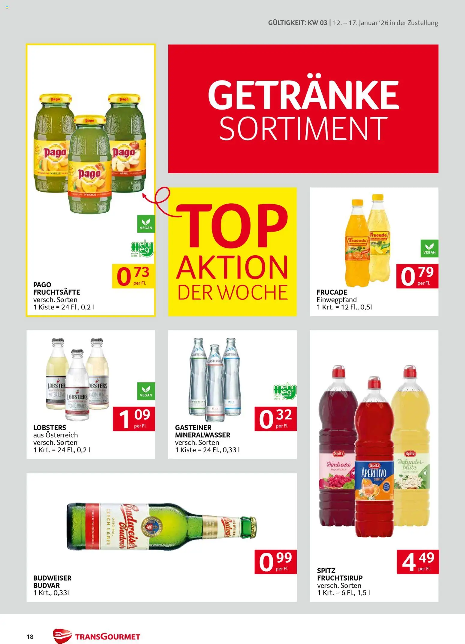 Transgourmet Zustellaktion gültig ab 12.01.2026 | Seite: 18 | Produkte: Pfirsich, Himbeere, Äpfel