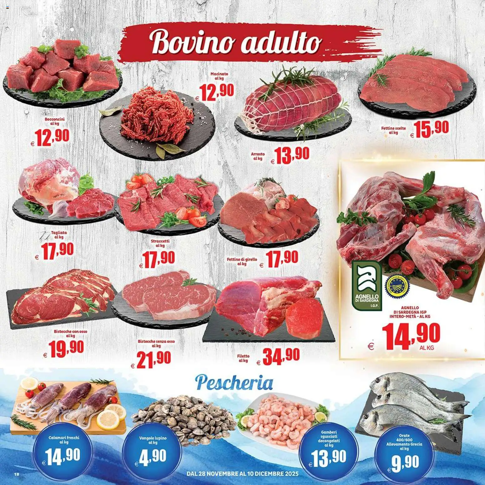 Volantino Elite Supermercati del 28.11.2025 | Pagina: 18 | Prodotti: Bovino, Arrosto, Calamari, Agnello