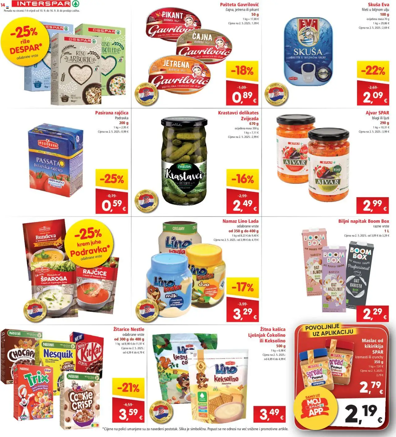 Interspar katalog | vrijedi od 10.09.2025 | Stranica: 14 | Proizvodi: Keksolino, Podravka, Žitarice, Namaz