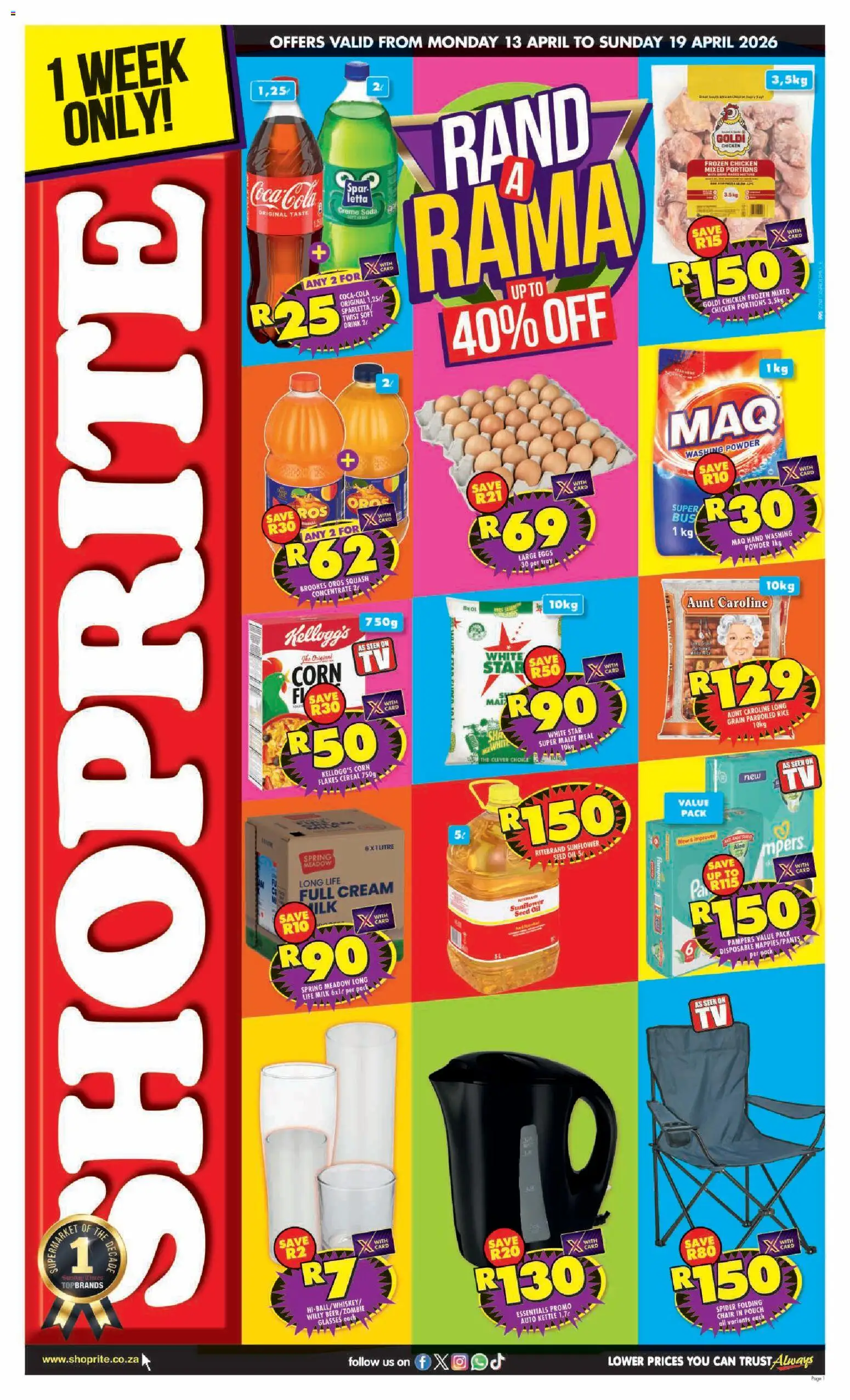New Shoprite catalogue – valid from 13.04.2026 | Page: 1 | Products: Milk, Oil, Rice, Flakes
