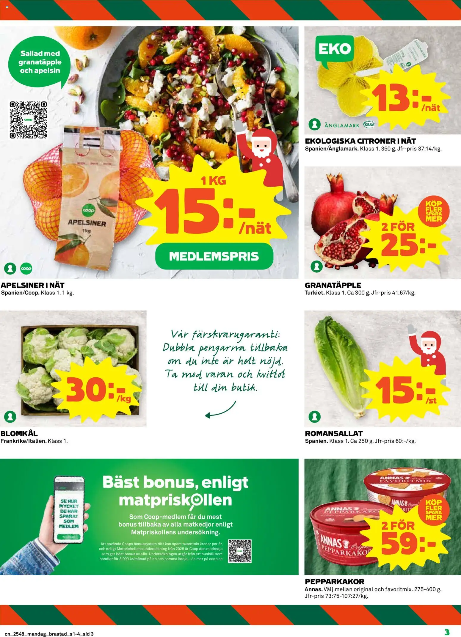Coop reklamblad aktuell från 24.11.2025 | Sida: 3 | Produkter: Apelsiner, Blomkål, Apelsin, Sallad