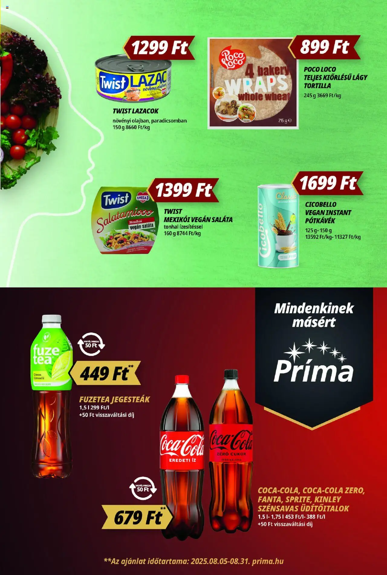 CBA Príma akciós ujság - amely érvényes a következő dátumtól: 21.08.2025 | Oldal: 9 | Termékek: Tortilla, Lazac, Saláta, Citrom