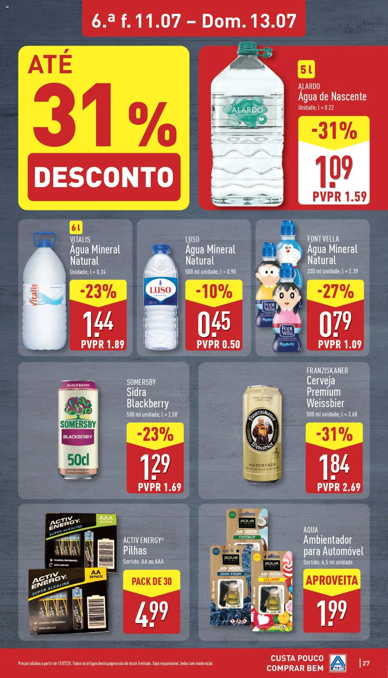 Aldi folheto │ válido de 07.07.2025 | Página: 27 | Produtos: Agua, Cerveja, Somersby, Água mineral