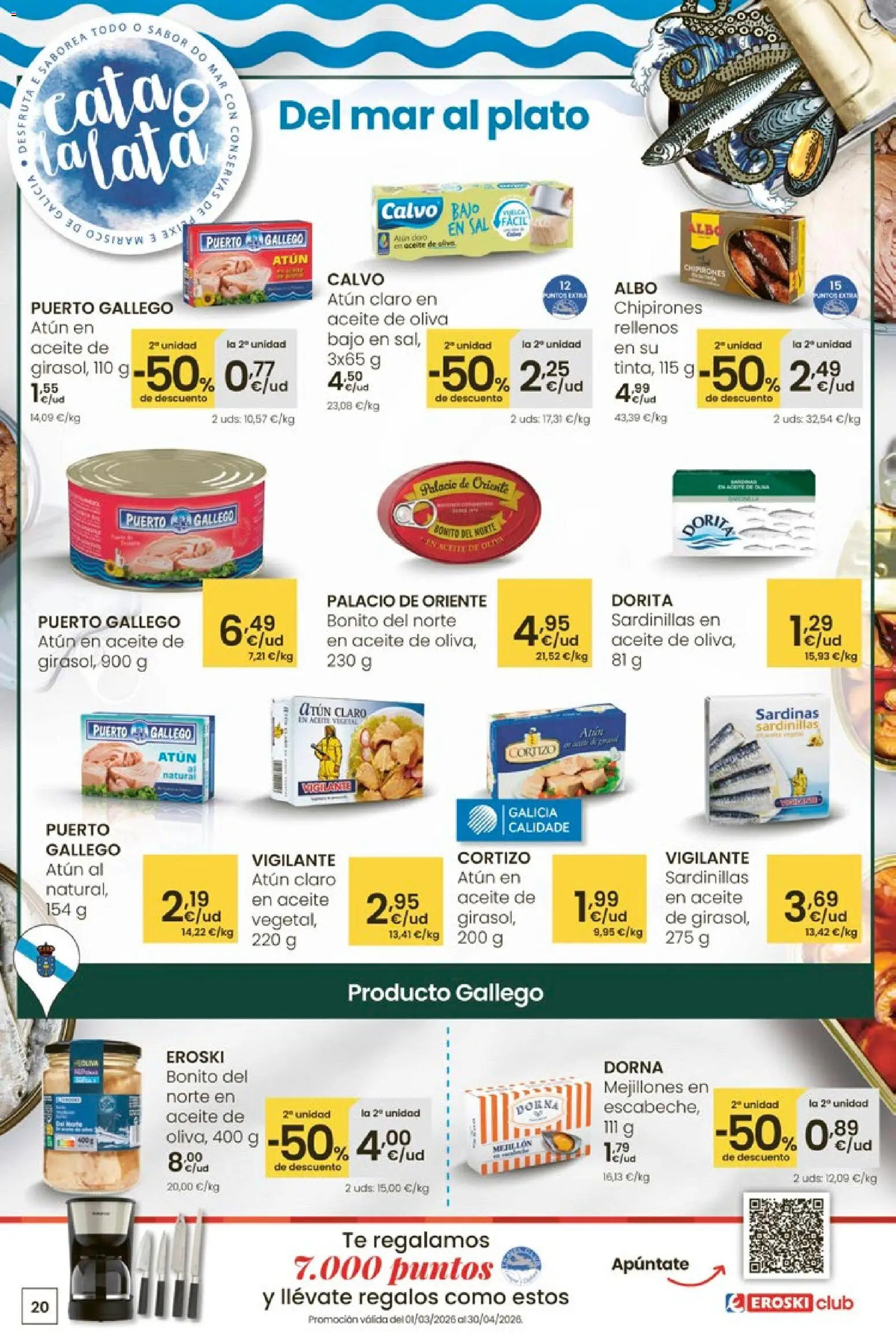 Eroski - Oferta │ válido desde el 12.03.2026 | Página: 20 | Productos: Sardinillas, Té, Aceite de oliva, Atún claro