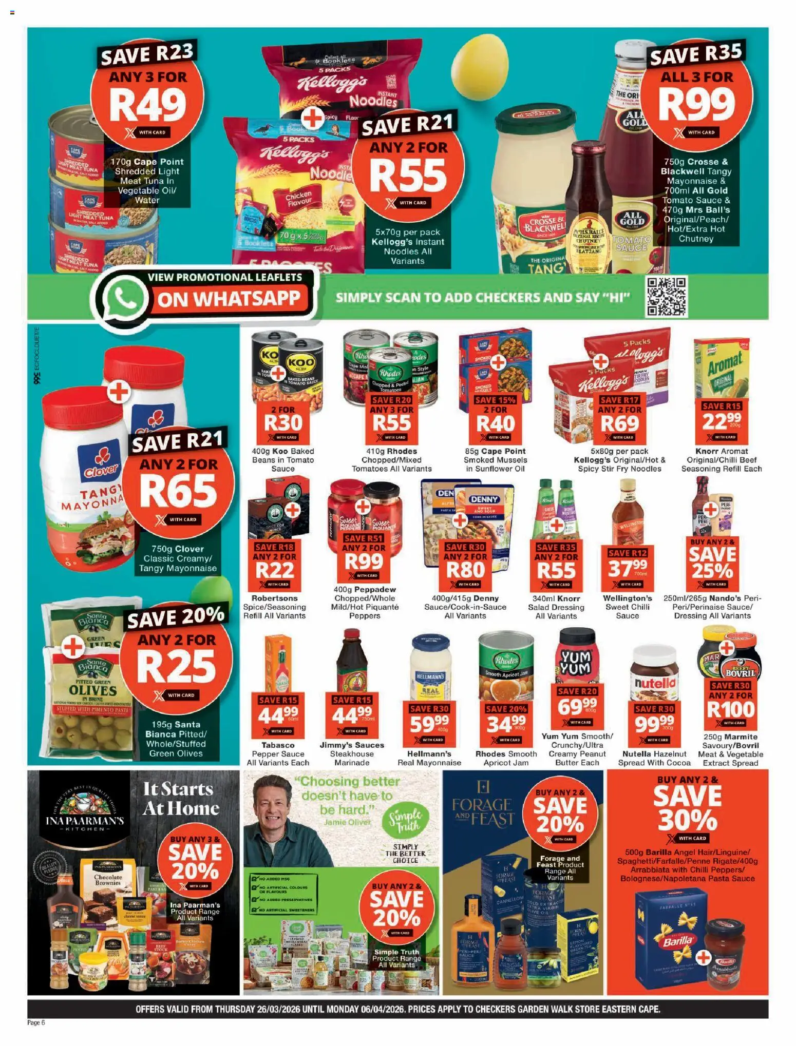 New Checkers catalogue – valid from 26.03.2026 | Page: 6 | Products: Pasta sauce, Butter, Tomatoes, Aromat