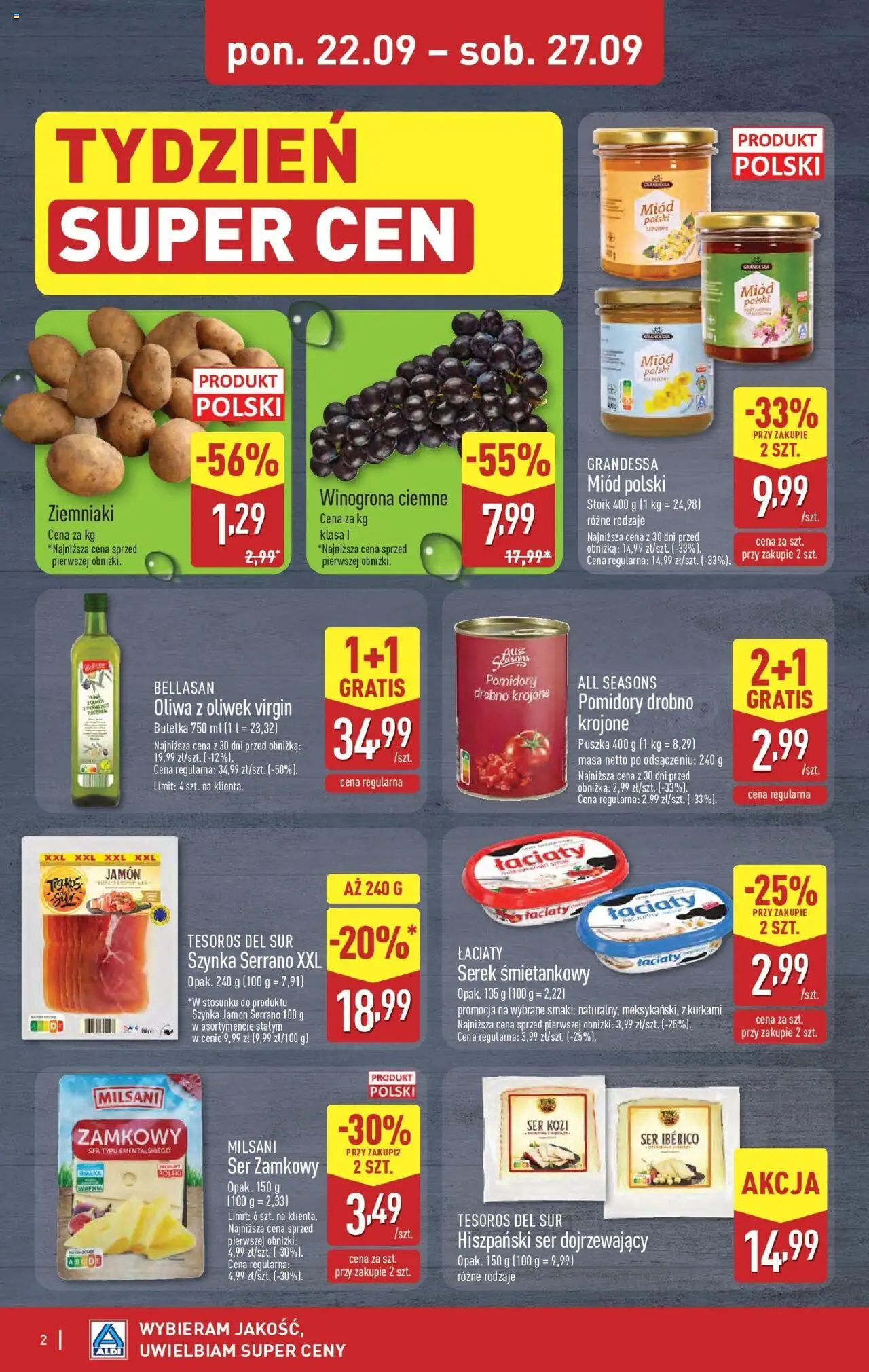 Aldi Gazetka - Okazje na weekend od 25.09.2025 | Strona: 2 | Produkty: Miód, Ser dojrzewający, Szynka, Szynka serrano