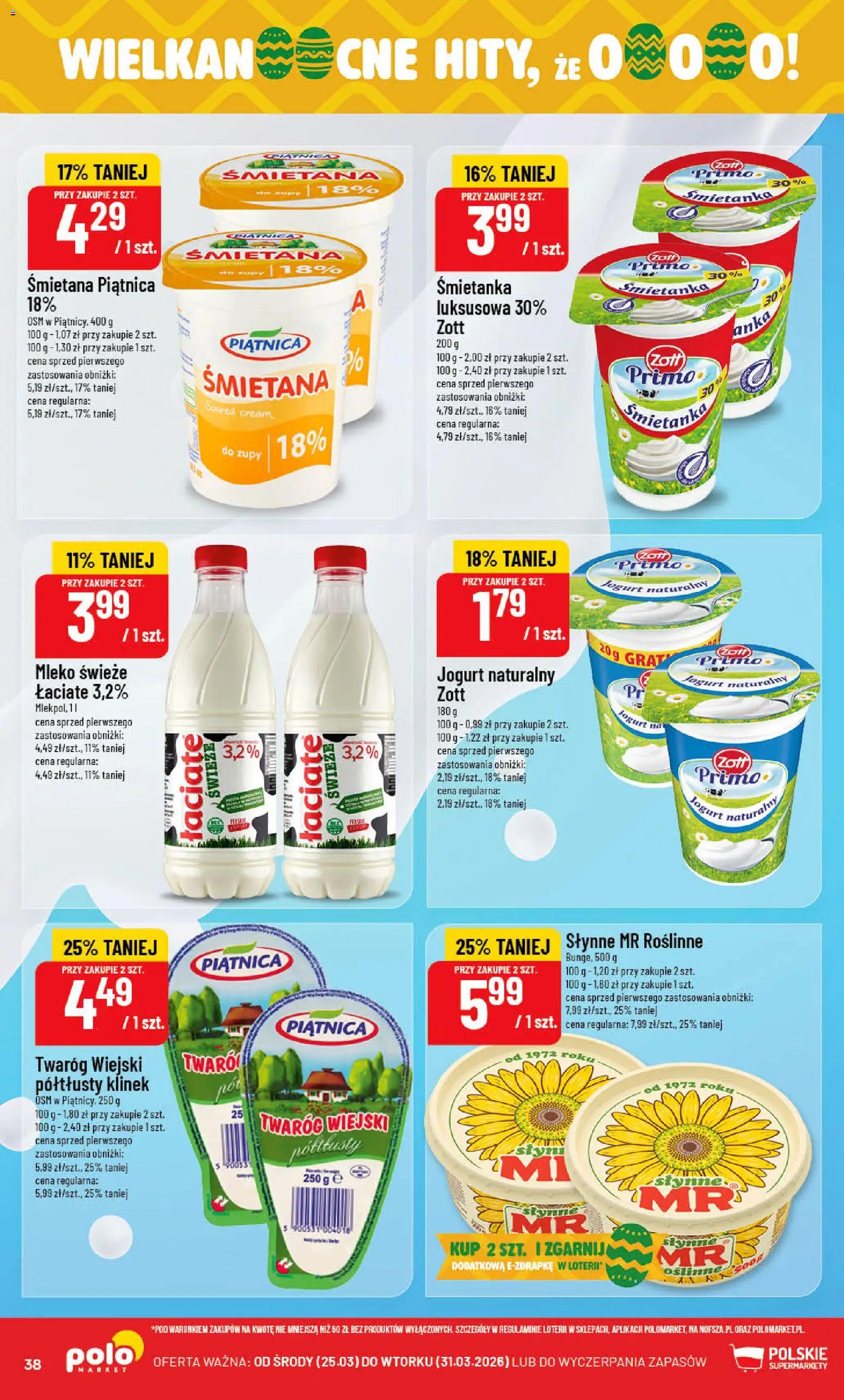 POLOmarket gazetka od 25.03.2026 | Strona: 38 | Produkty: Jogurt naturalny, Mleko, Śmietana, Twaróg